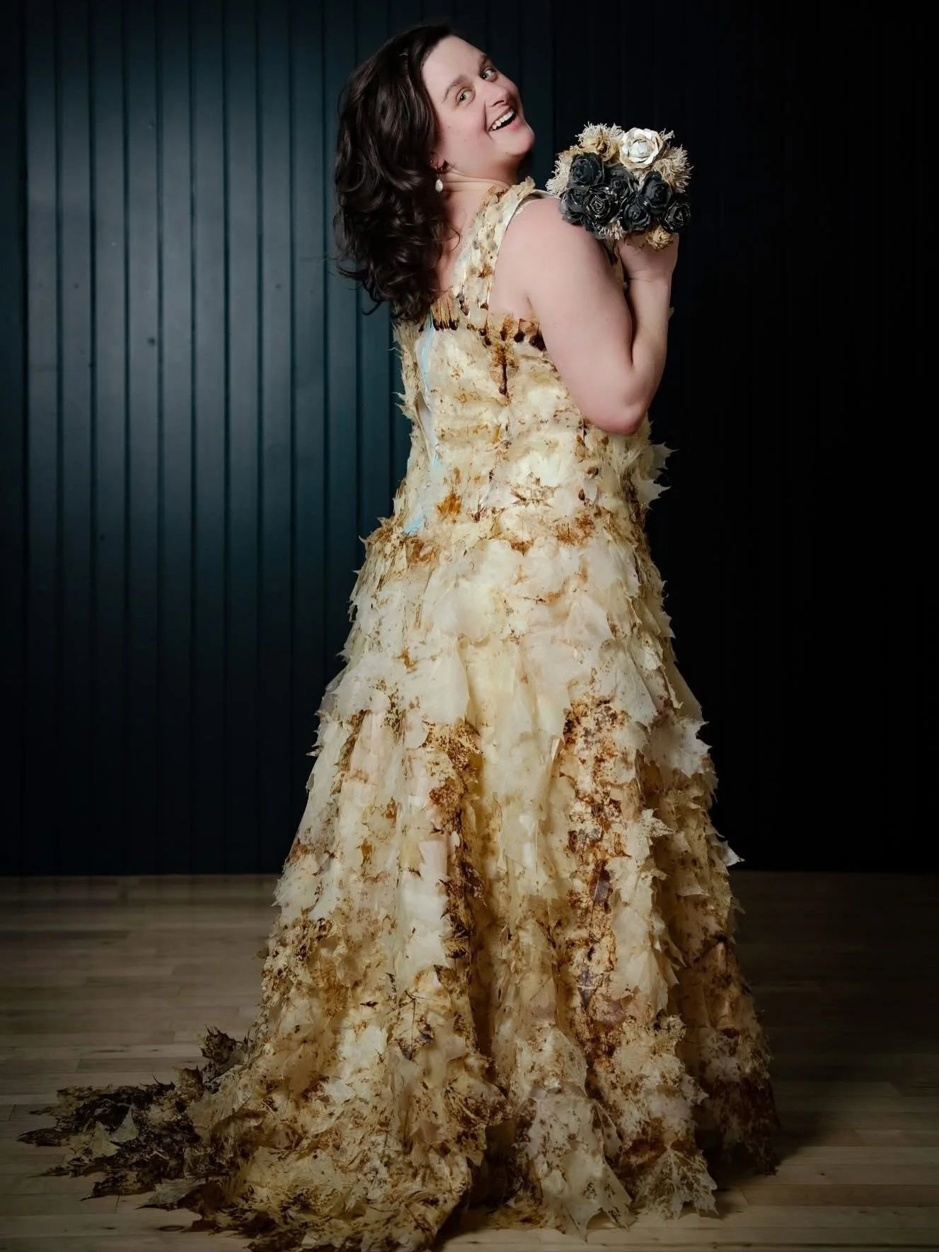 Introducing the Thea Dress by @rockit_events ✨

Worn by Jade Springray Gregg &amp; made from 500 used tea bags and over 1,000 preserved maple leaves, this piece began with materials we&rsquo;d usually throw away&mdash;and transformed into something a