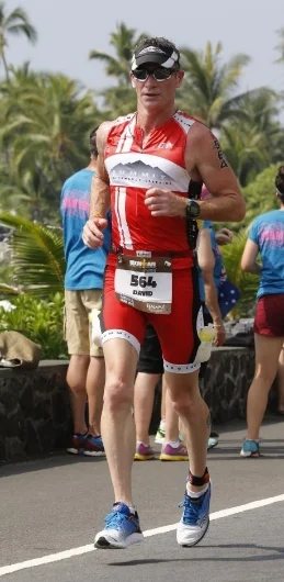 Dave racing IM Kona, HI 2015, his 11th Qualification in 12 years as a triathlete