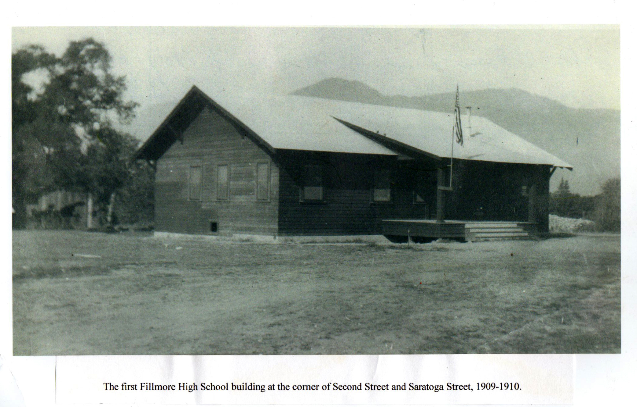 The first Fillmore High School building at the corner of Second Street and Saratoga Street, 1909-1910.
