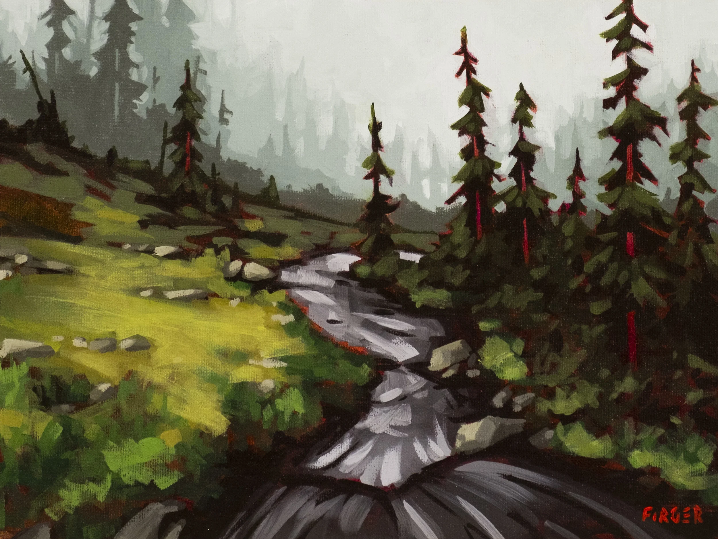 Downstream, Above the Clouds - 12 x 16, Acrylic on Canvas (SOLD)