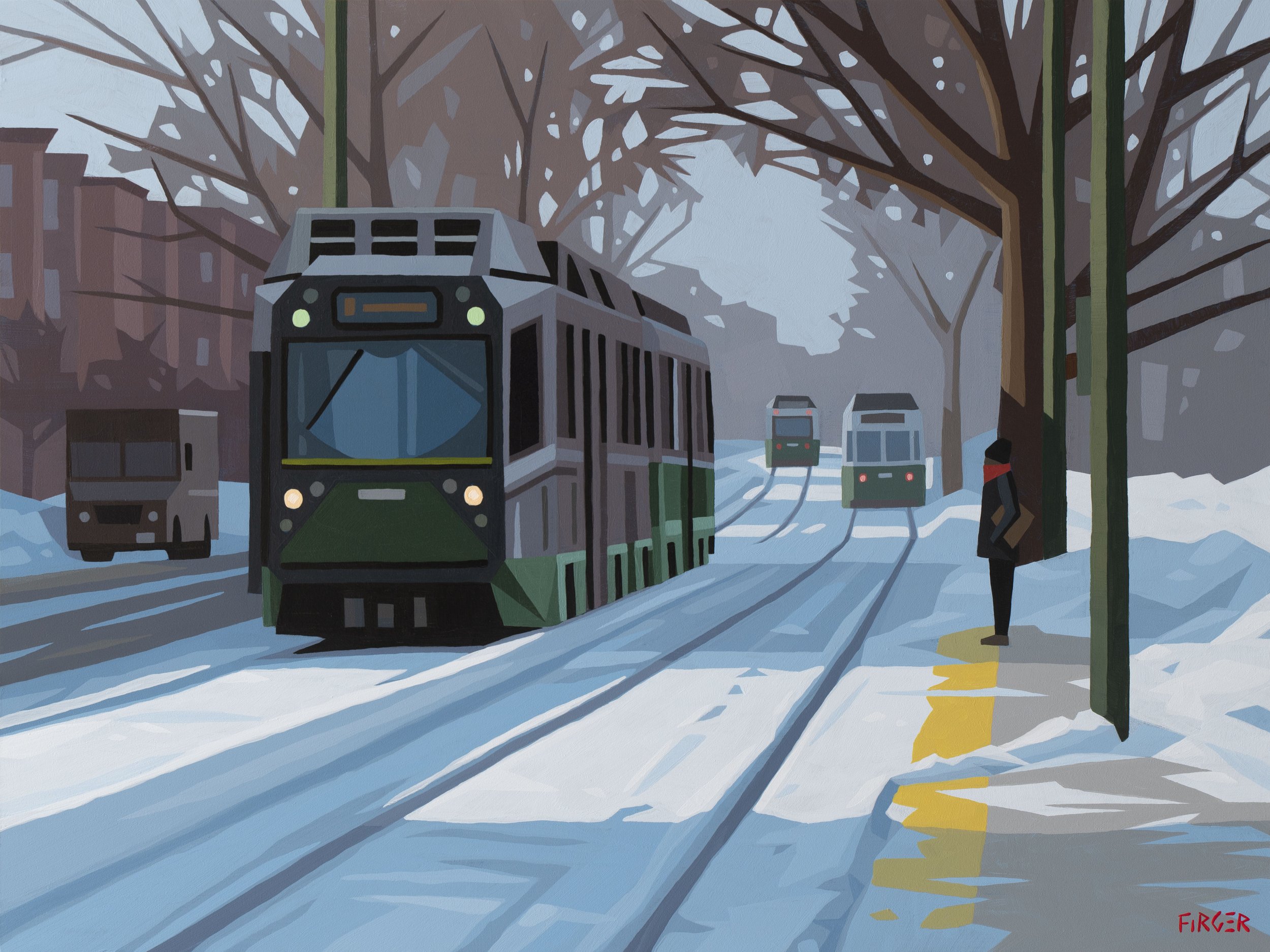 Fresh Snow on the Green Line - 12 x 16, Acrylic on Panel (SOLD)