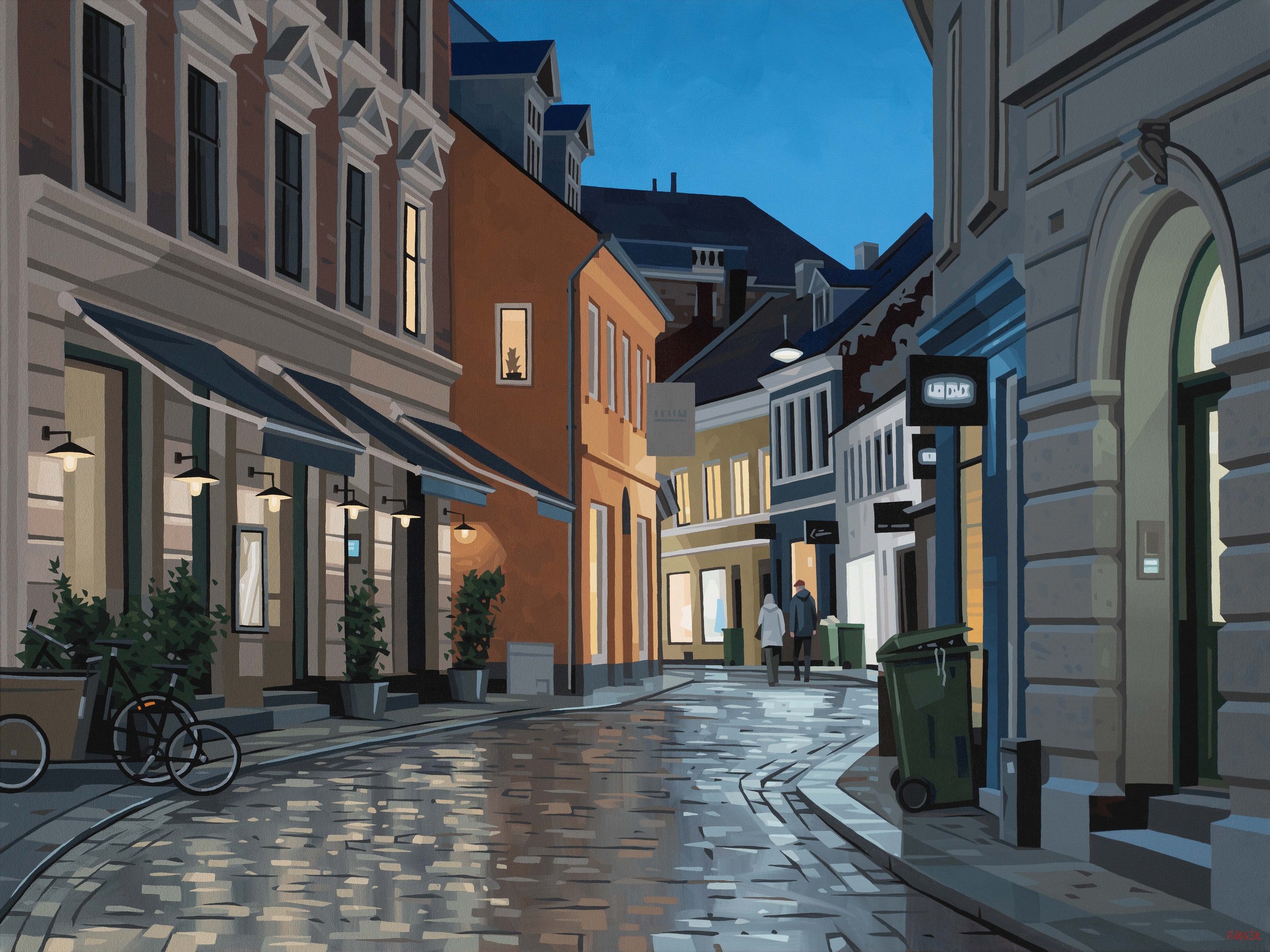 Cafes and Cobblestones - 36 x 48, Acrylic on Canvas