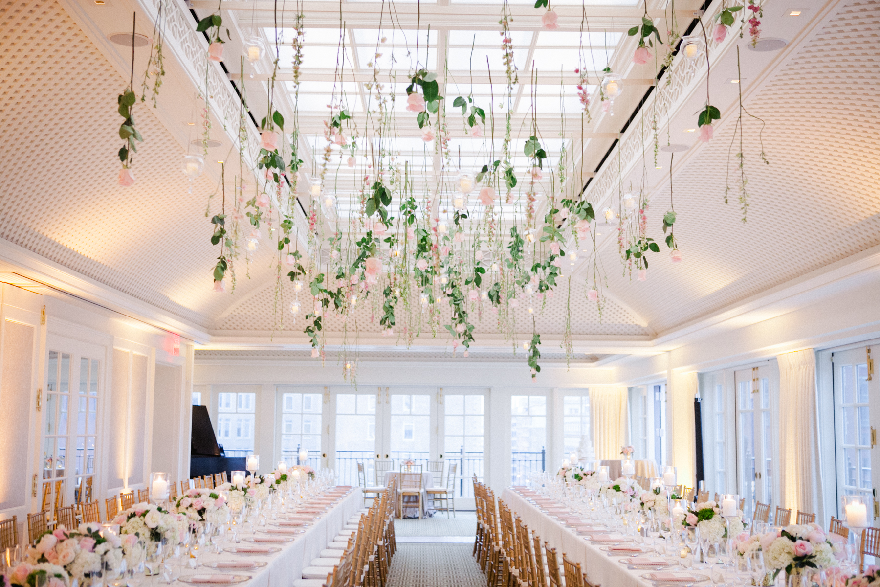 Suspended flowers at the Hay Adams hotel by B Floral DC