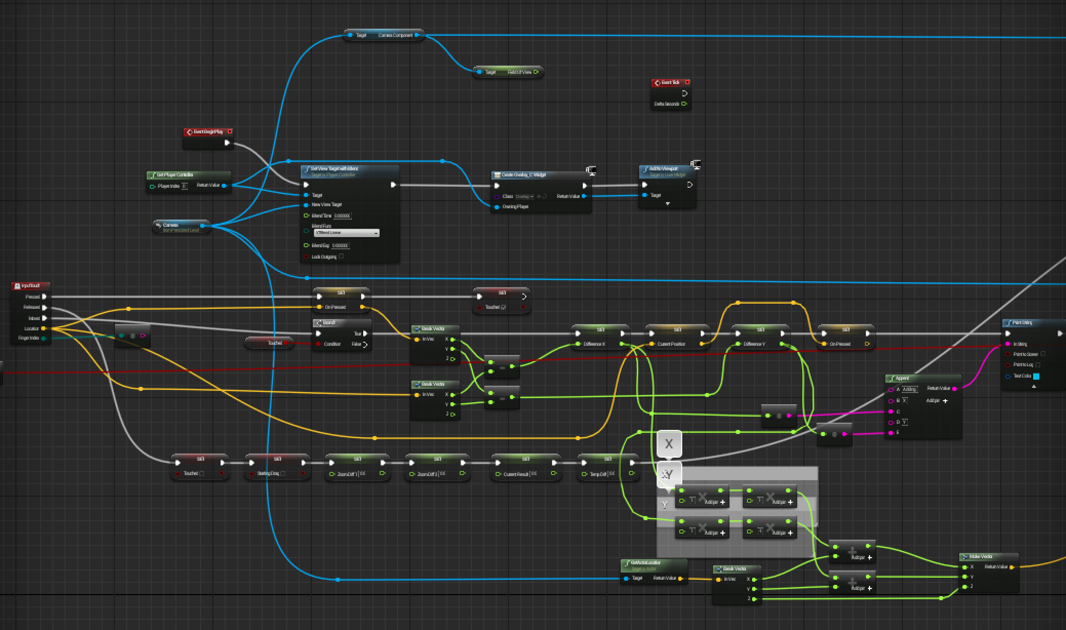 Snippit of input code, Unreal Engine Blueprint