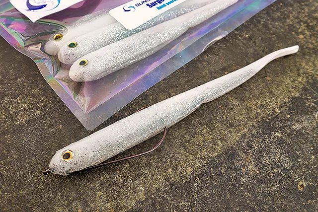 The Sunslicker Surge Bait 165mm lure. I have been advised to fish this lure with a belly-weighted weedless hook.