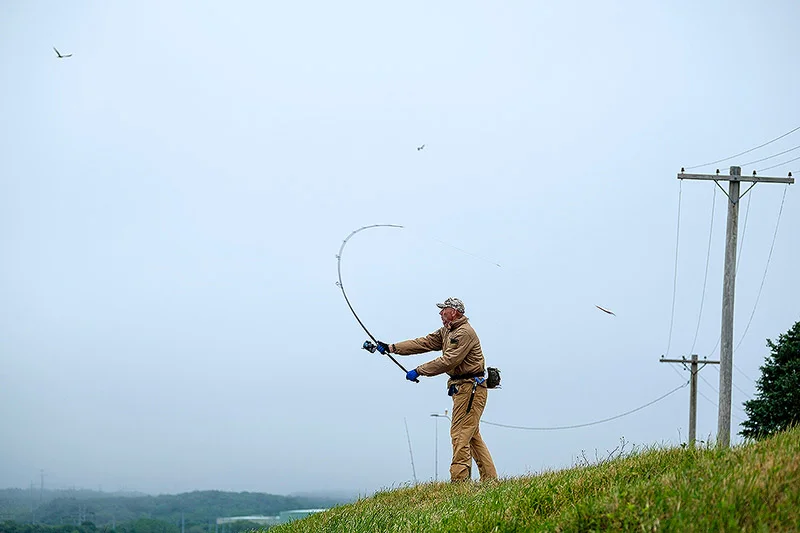Bull casting the 12' Shimano Tiralejo rod 2-6oz - sure it gets some heavy lures out there a long, long way if you can cast as well as this guy can, but getting at the power in the rod is almost effortless