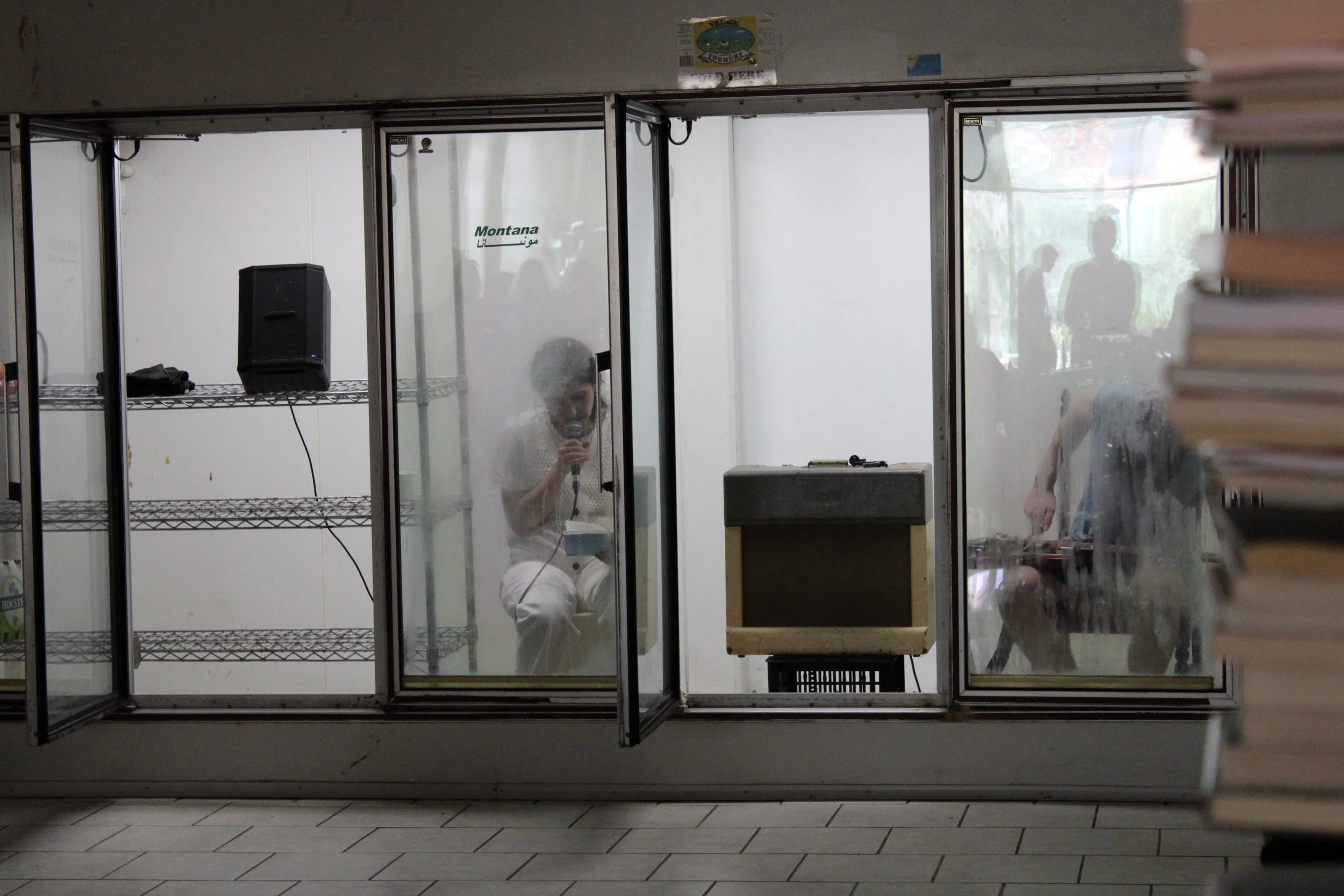 Performative vocal action with Thomas-Stuart Toner and Azza Zien for Unprojects 'We Swear We Saw This. Drawings and Notebooks about the Wor(l)ds' at Dukkana. 31.01.2026
Images by Alexandra Banning-Taylor.