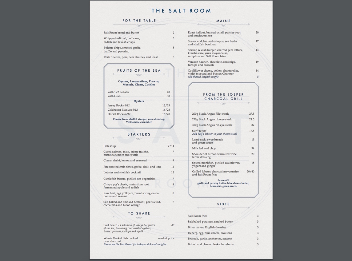 The Salt Room menu