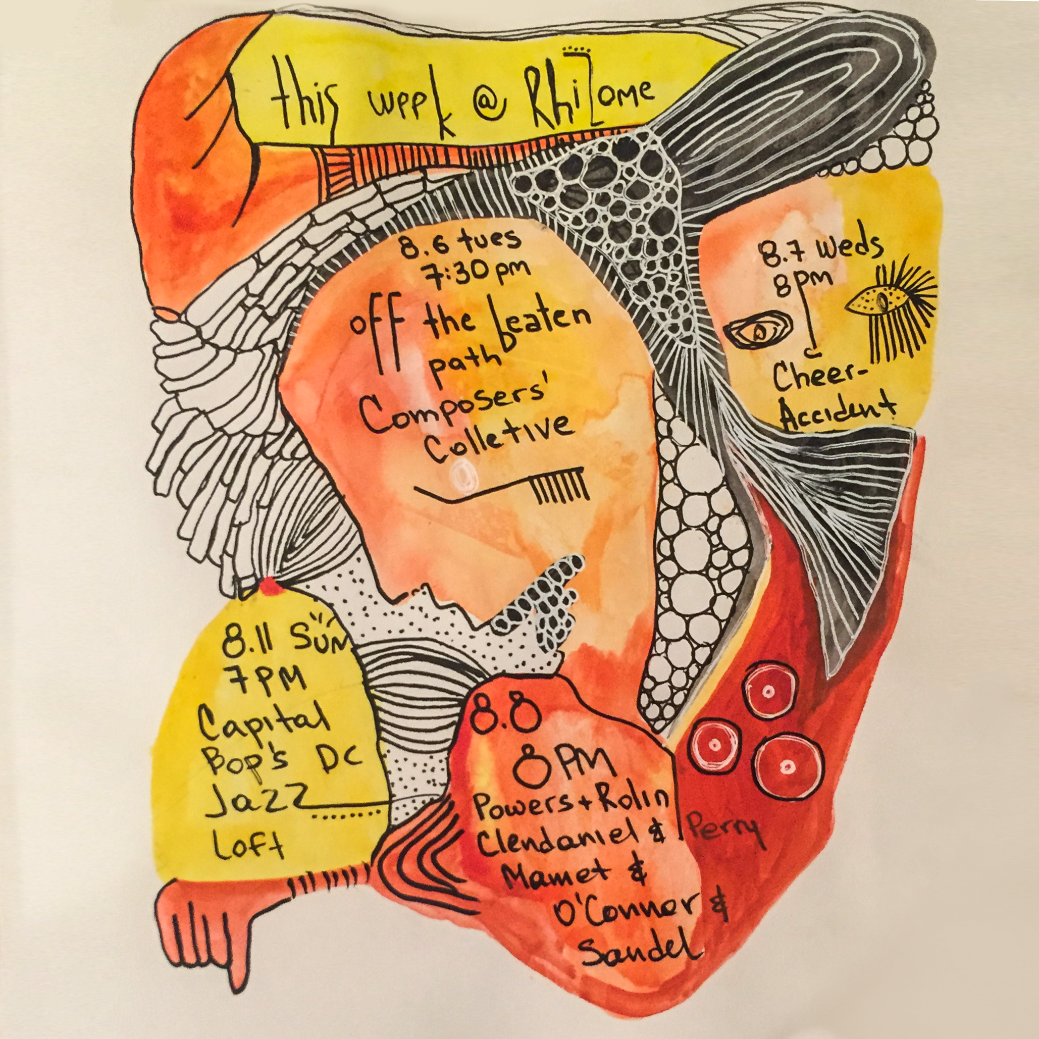 Patterns, doodling, words.