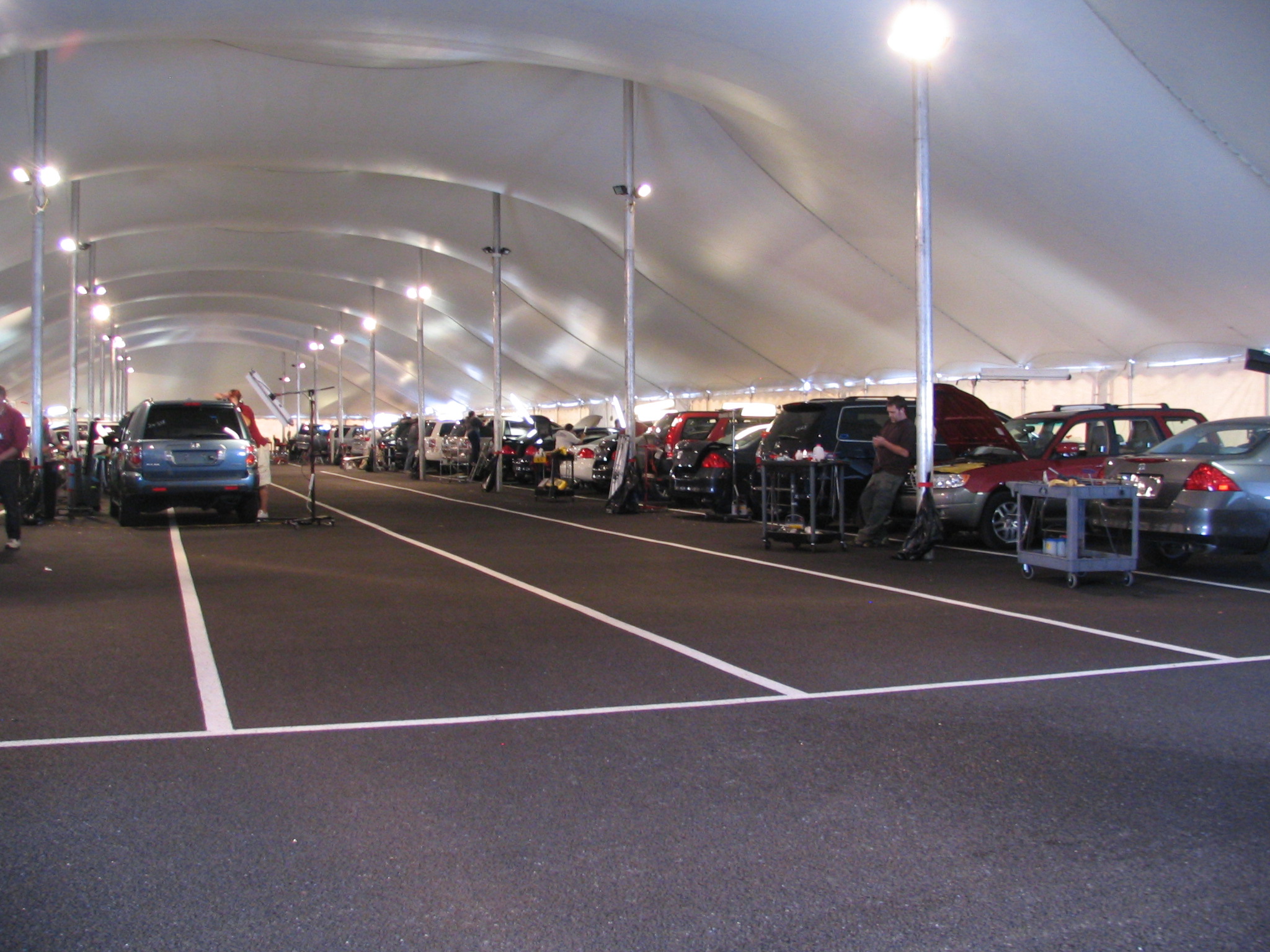 Interior of a Temporary Auto Body Shop Tent