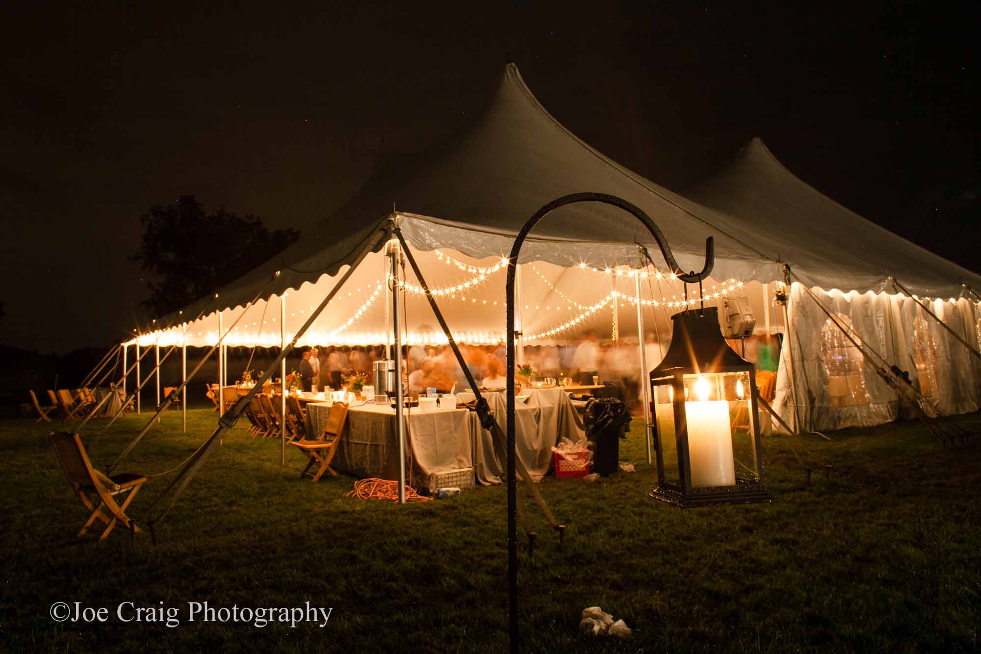 Cafe lights in white tent