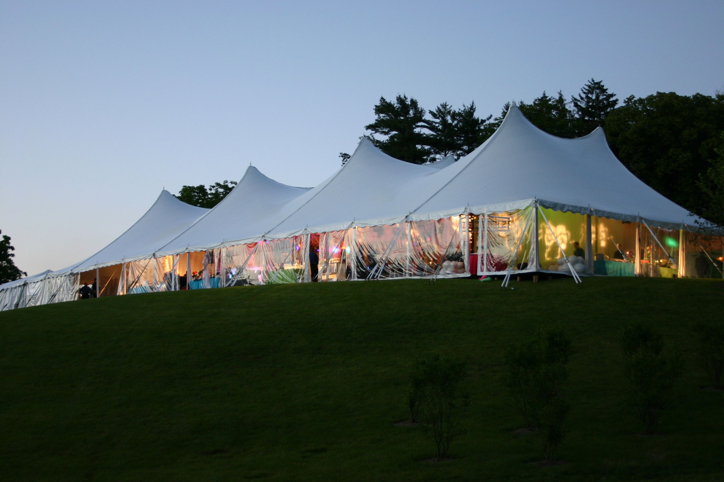 White tent with clear sidewall