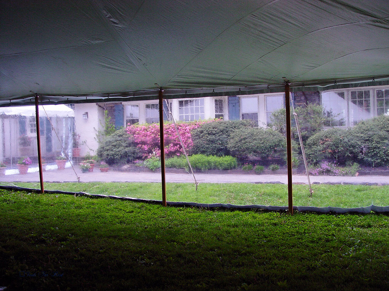 White tent with clear sidewall