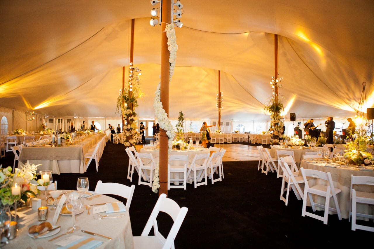 White padded chairs and tables