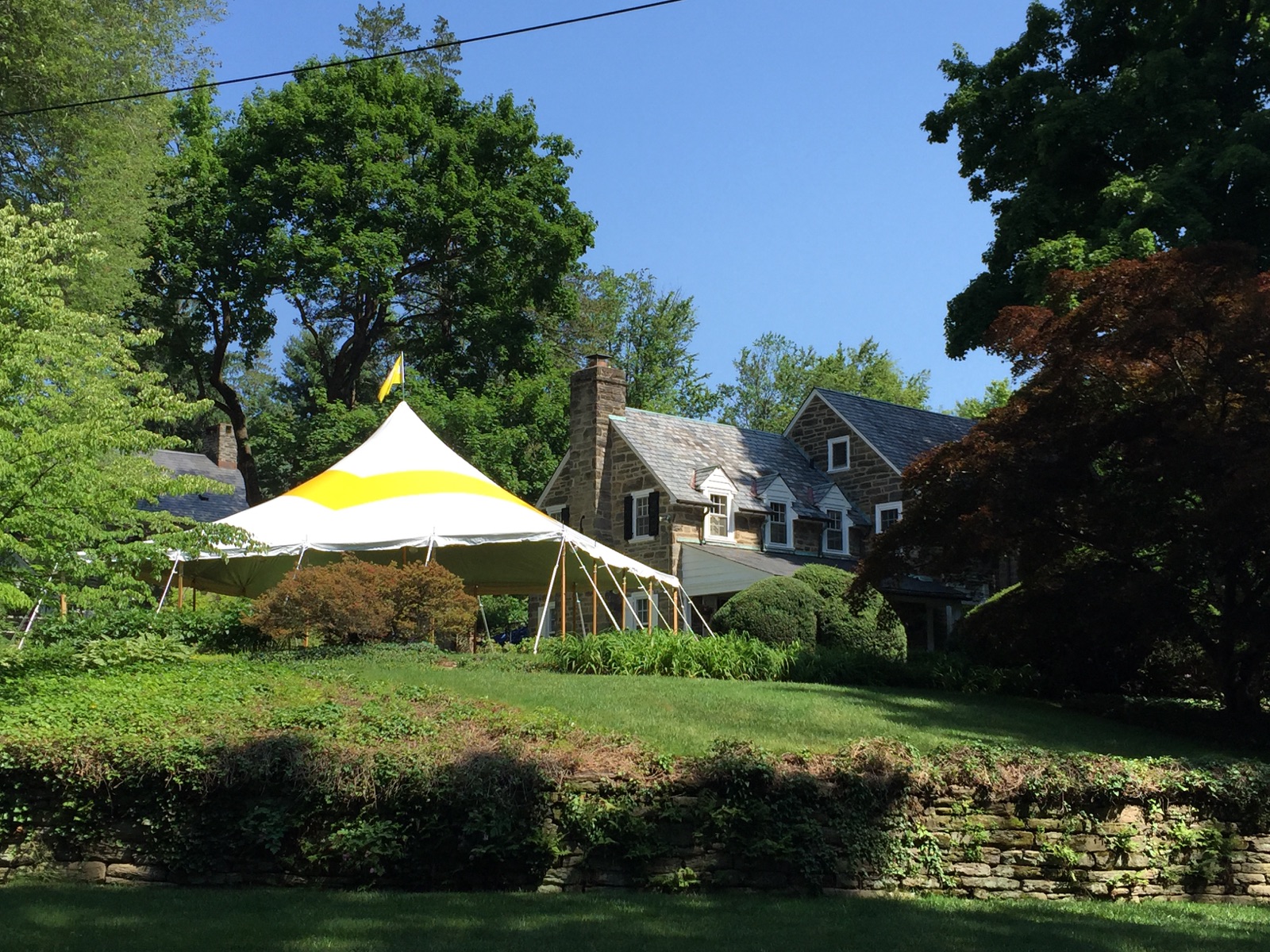 Yellow and white pole tent