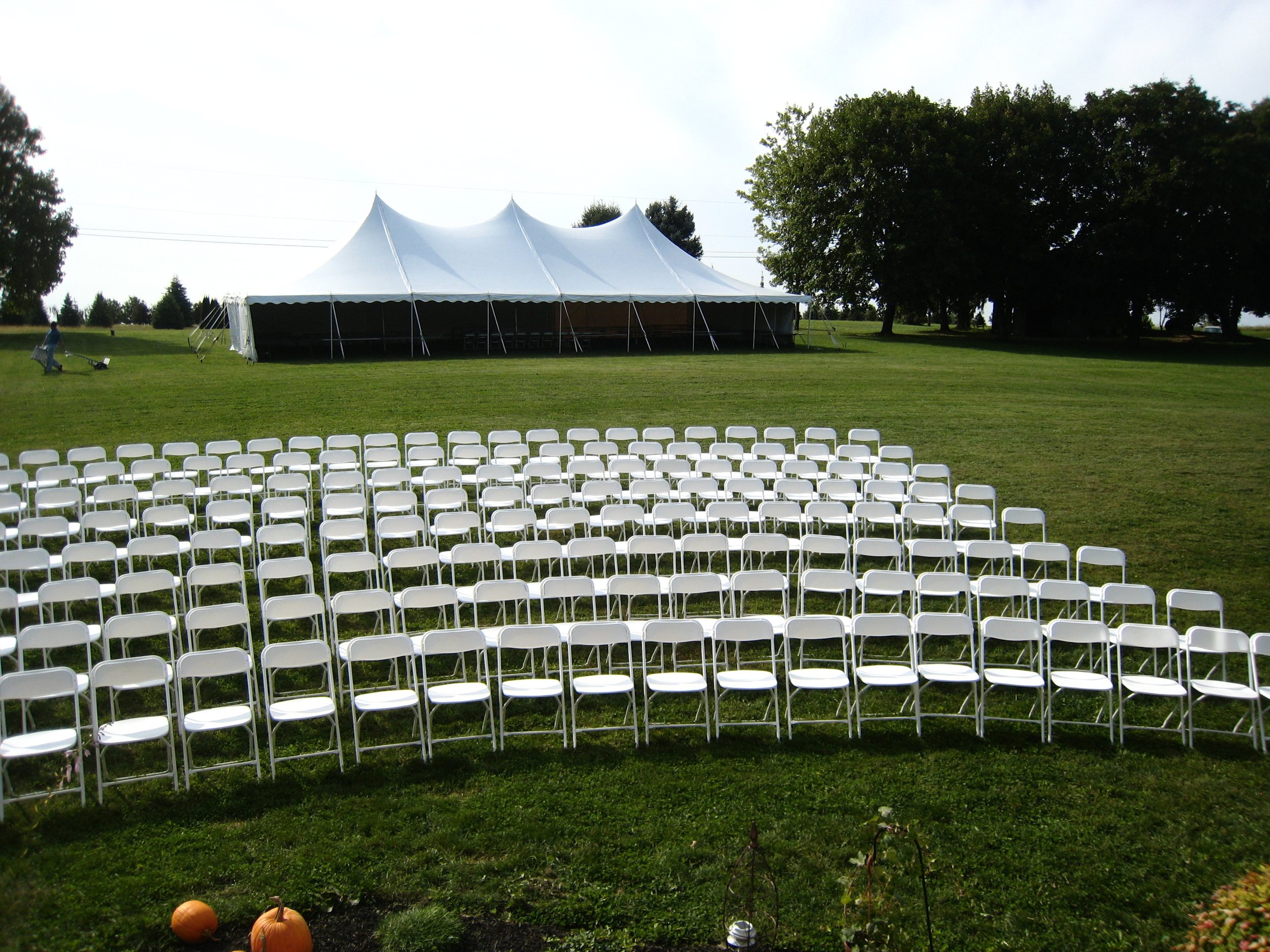 Comfortable white folding chairs for rent in Frederick, MD