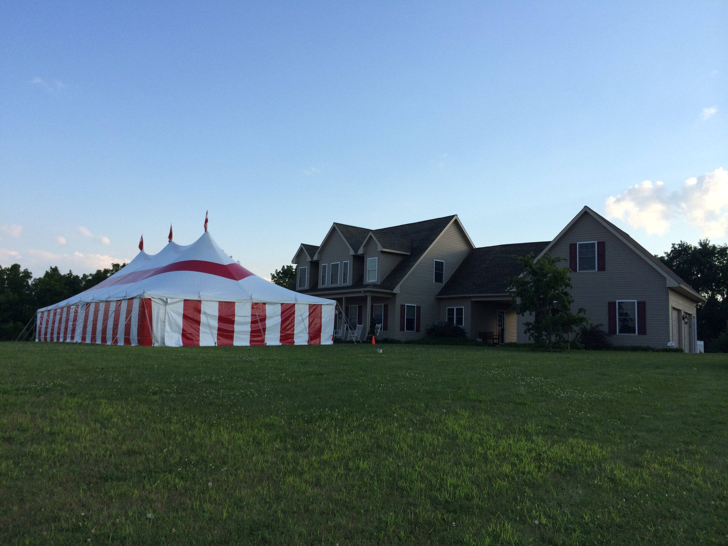 Tent with matching red and white striped sidewalls