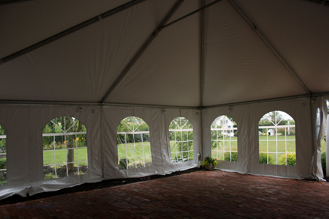 30x30 frame tent with kedered cathedral window walls
