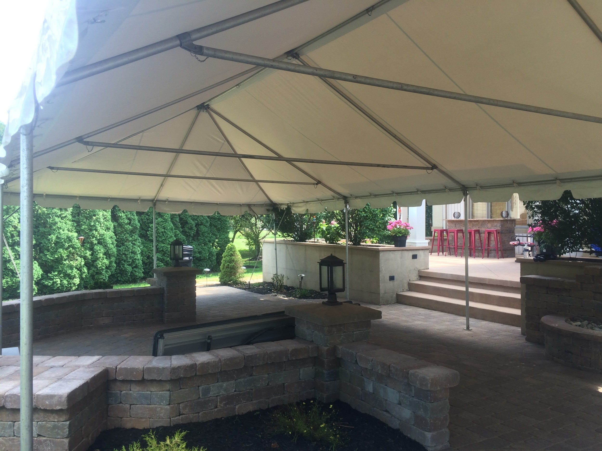 Tent over a paver patio