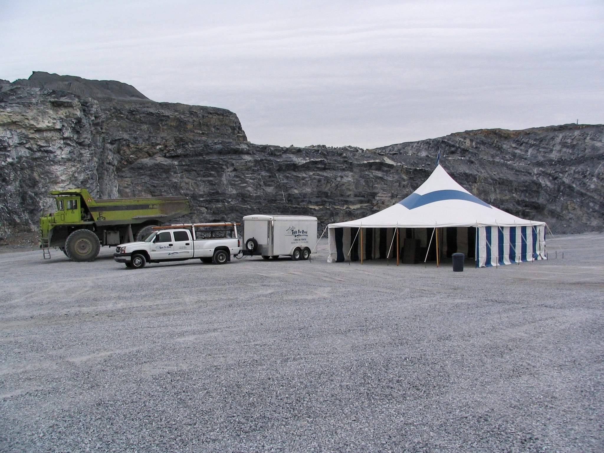 Tent in the bottom of a stone quarry