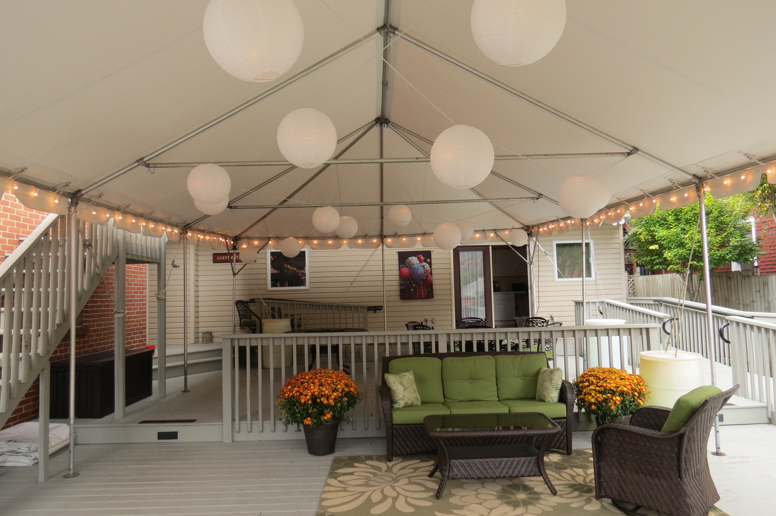 Tent on a multi-level patio