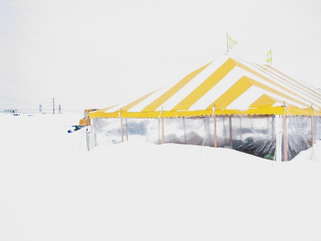 Heated tent in the winter
