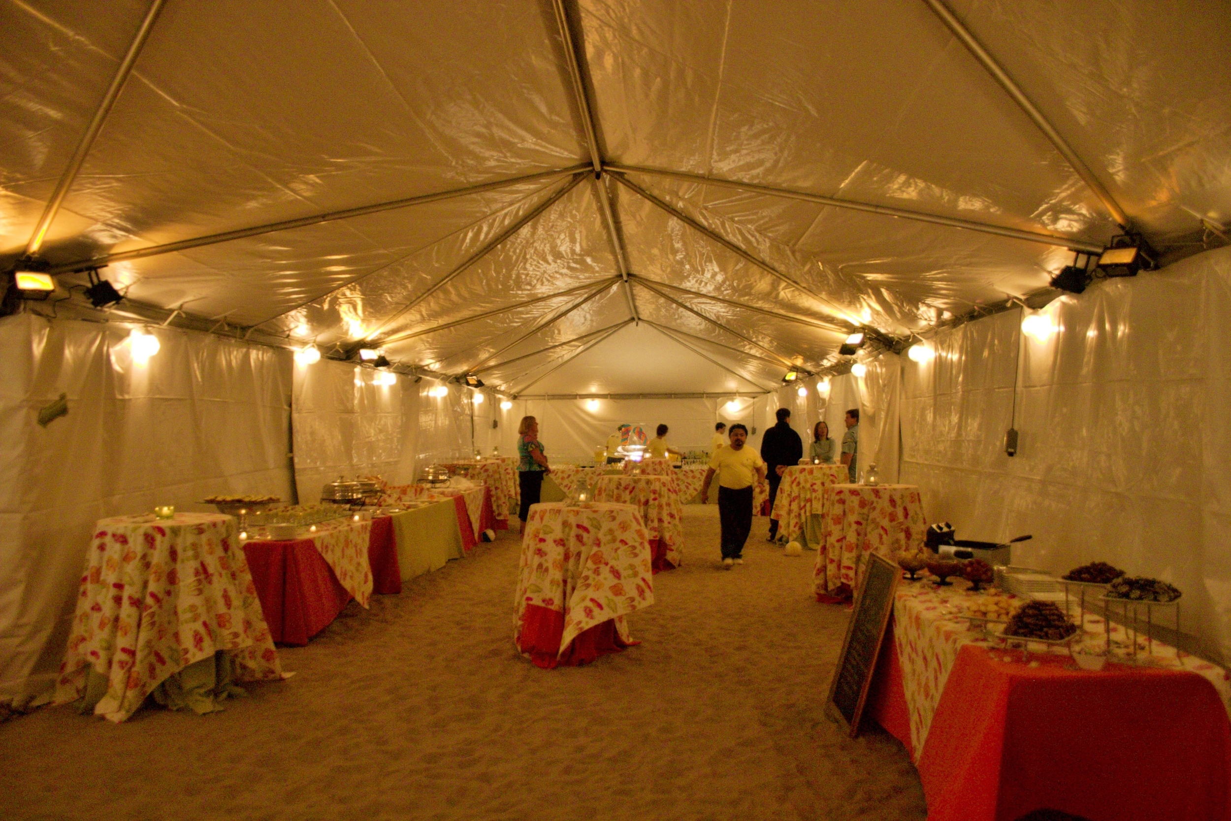 Winter beach party in a tent