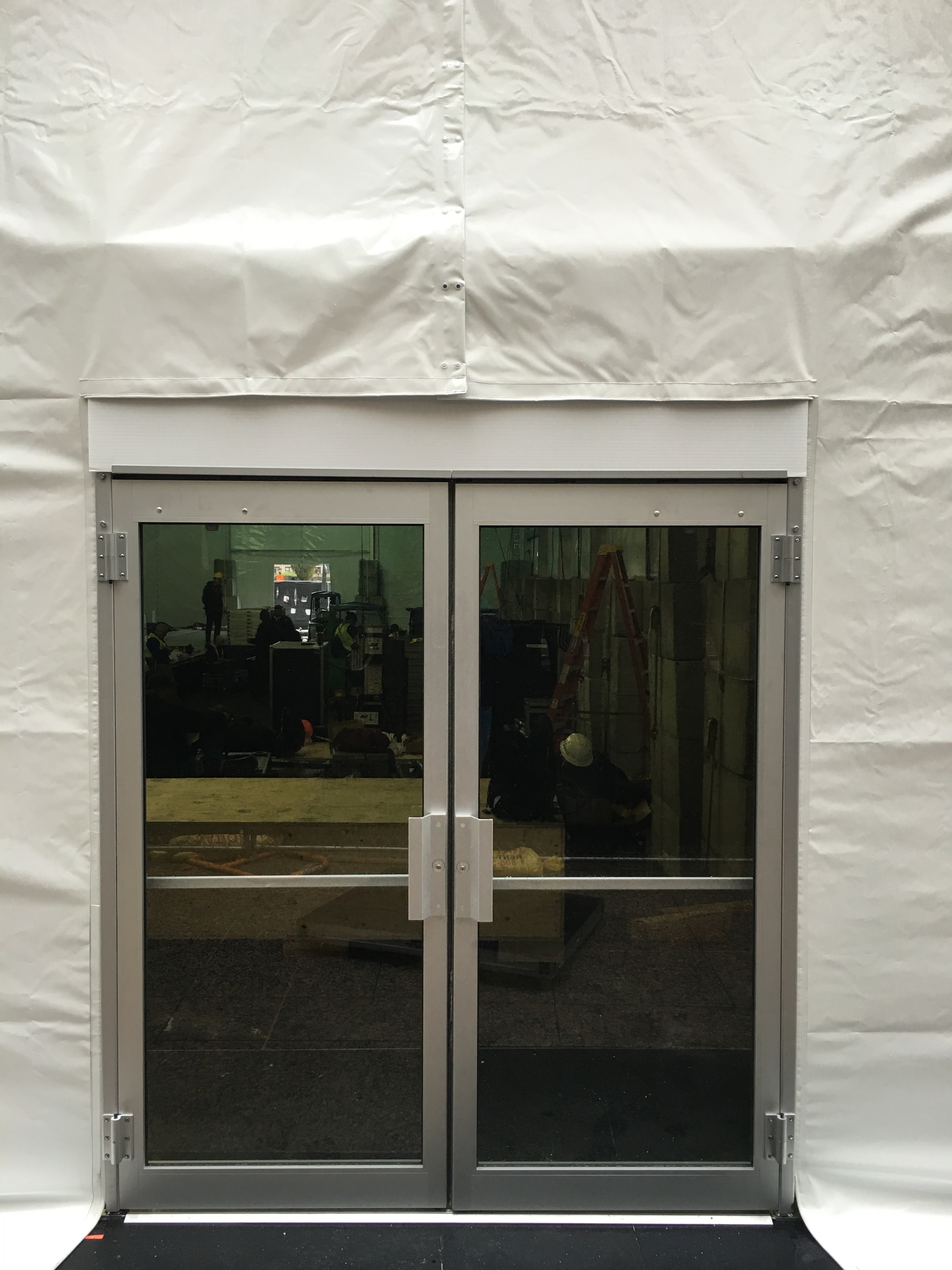 One of three tent exit doors