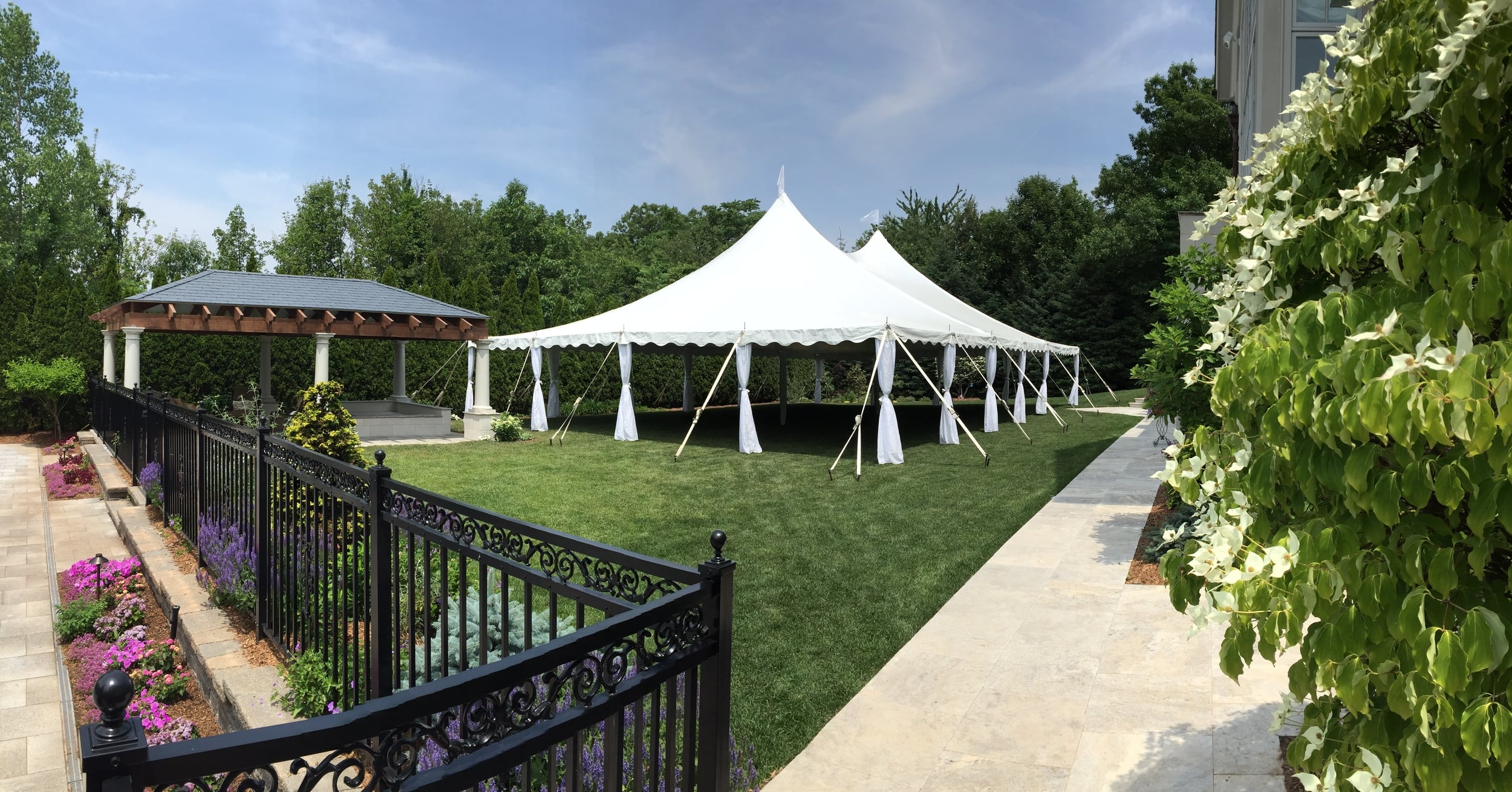 Wedding tent with leg drapes