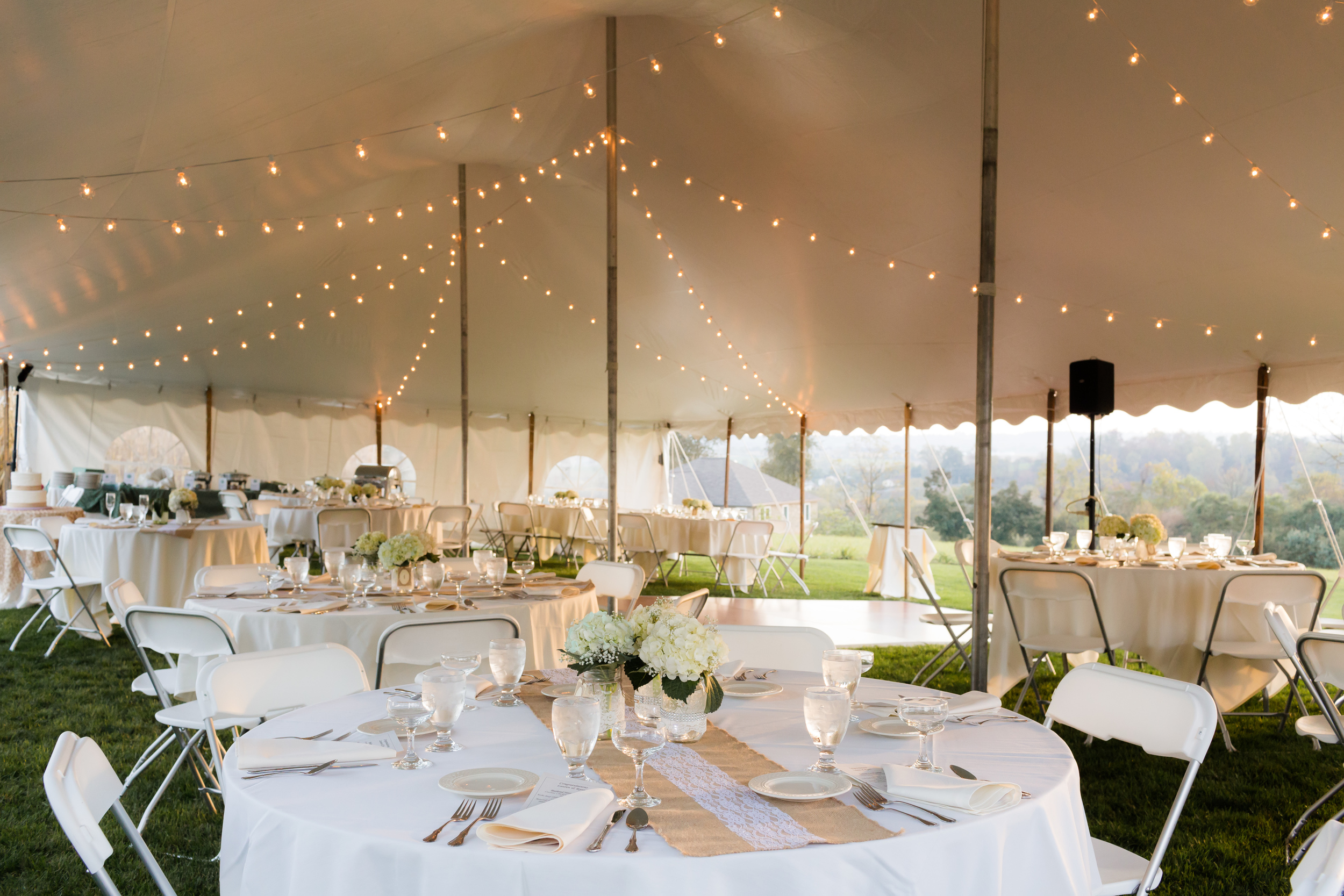 Wedding tent bistro lights