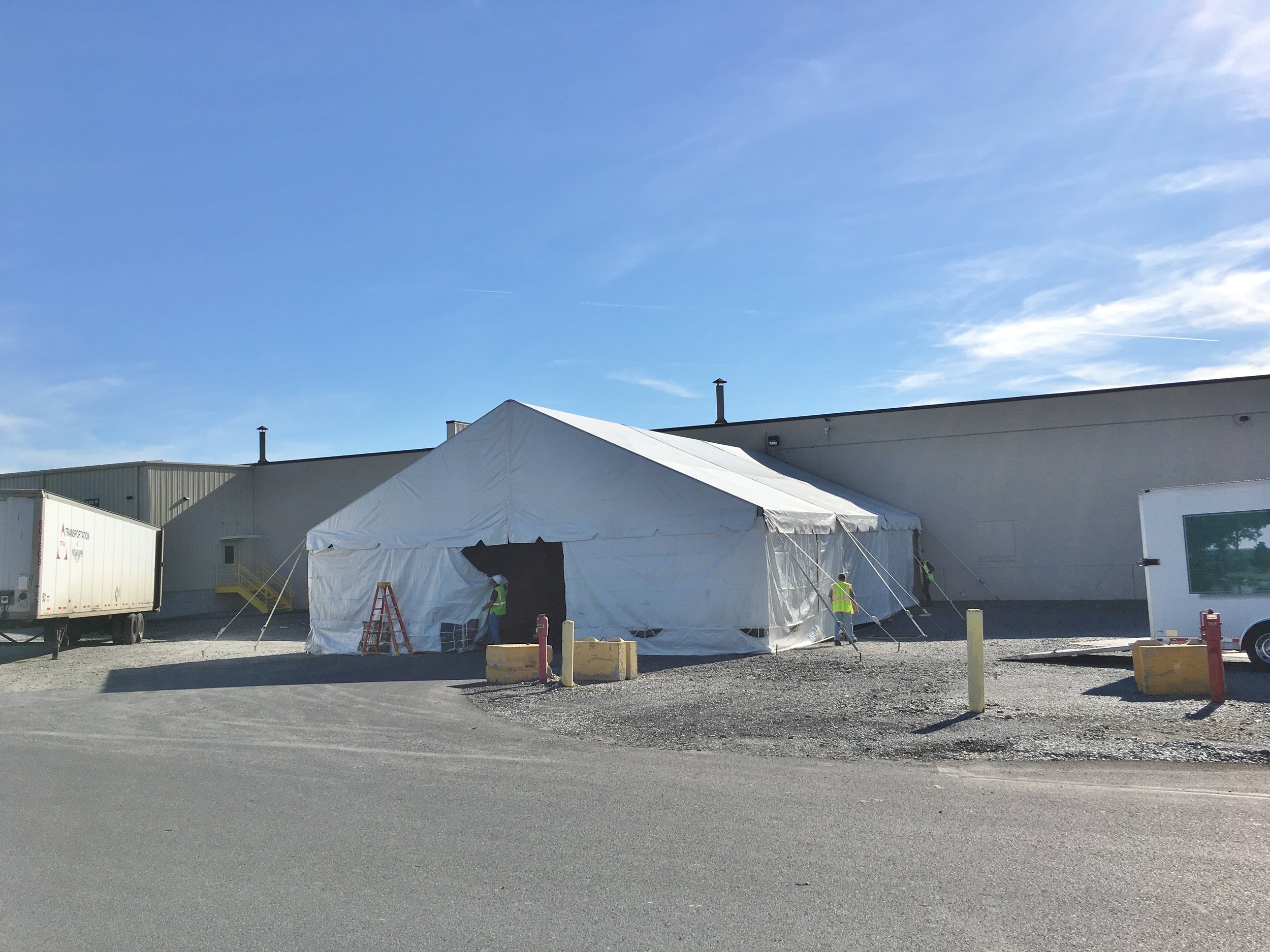 Temporary tent used during construction