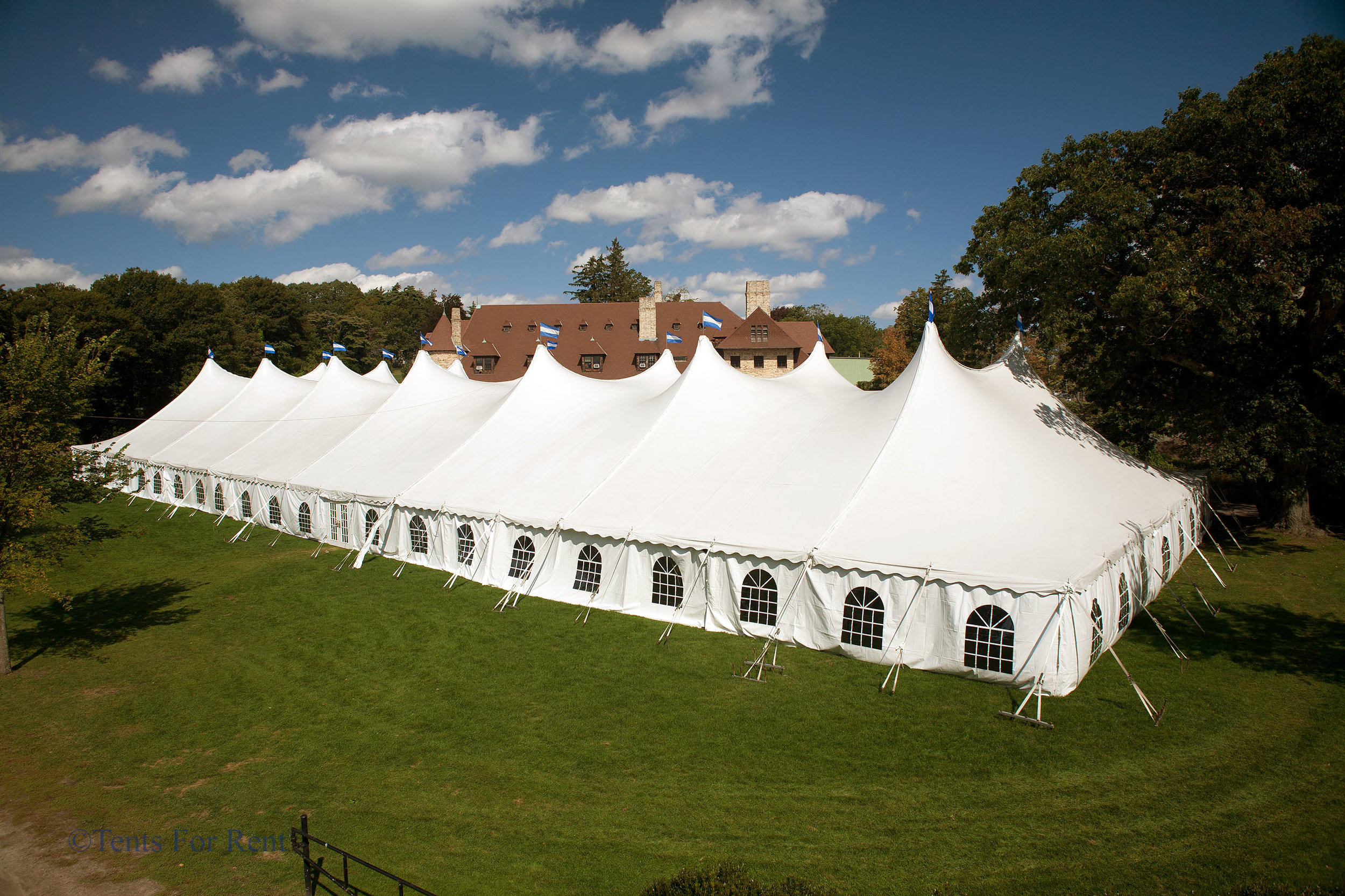Large white tent with cathedral side windows