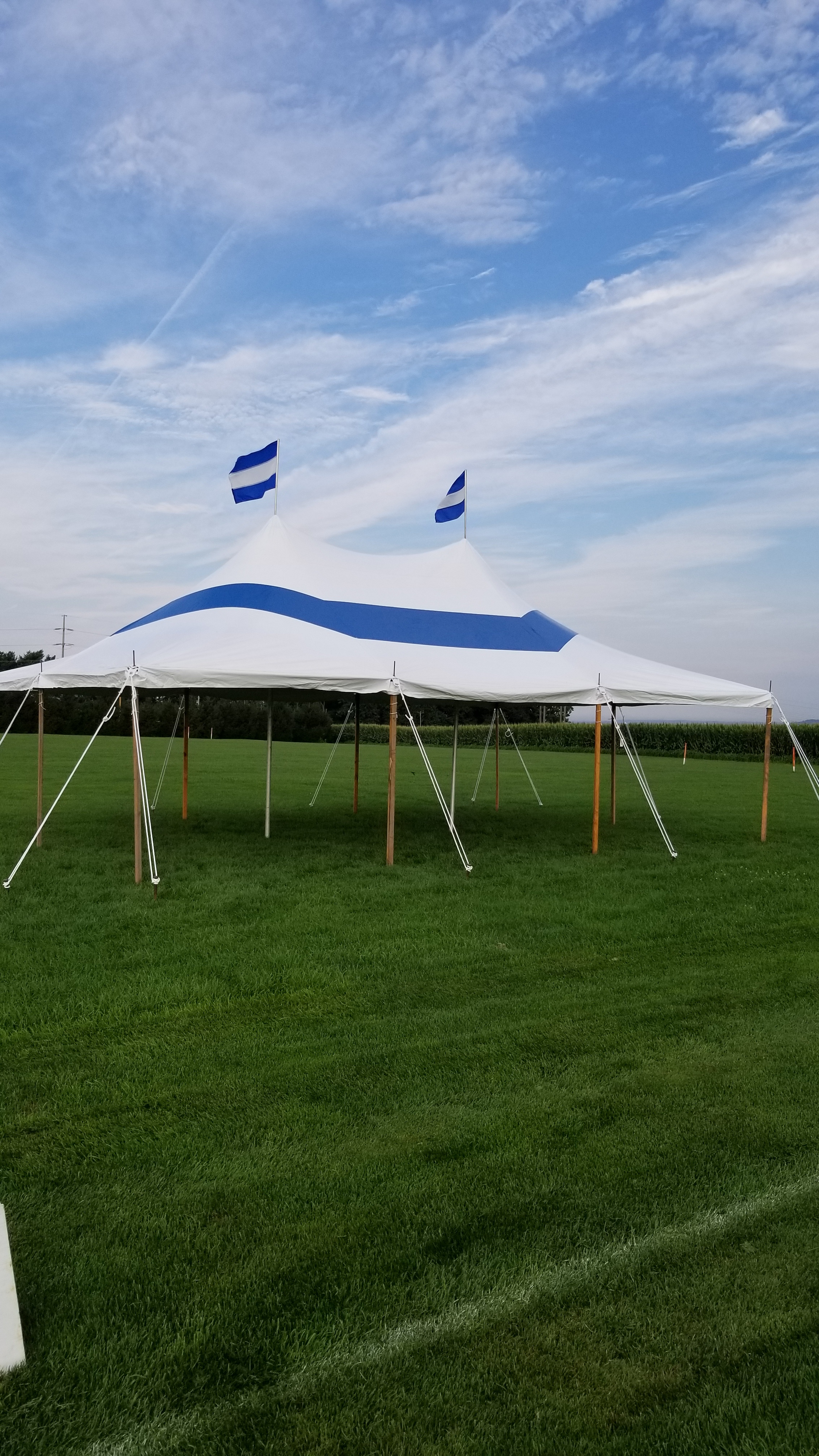Blue stripe, pole tent for rent in Nazareth, PA