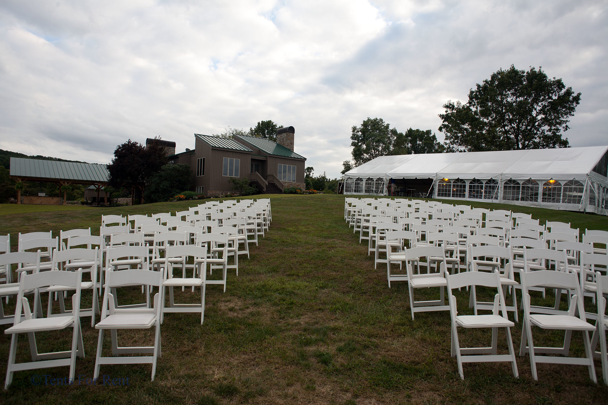 Comfortable white padded folding garden chairs for rent in Gettysburg, PA