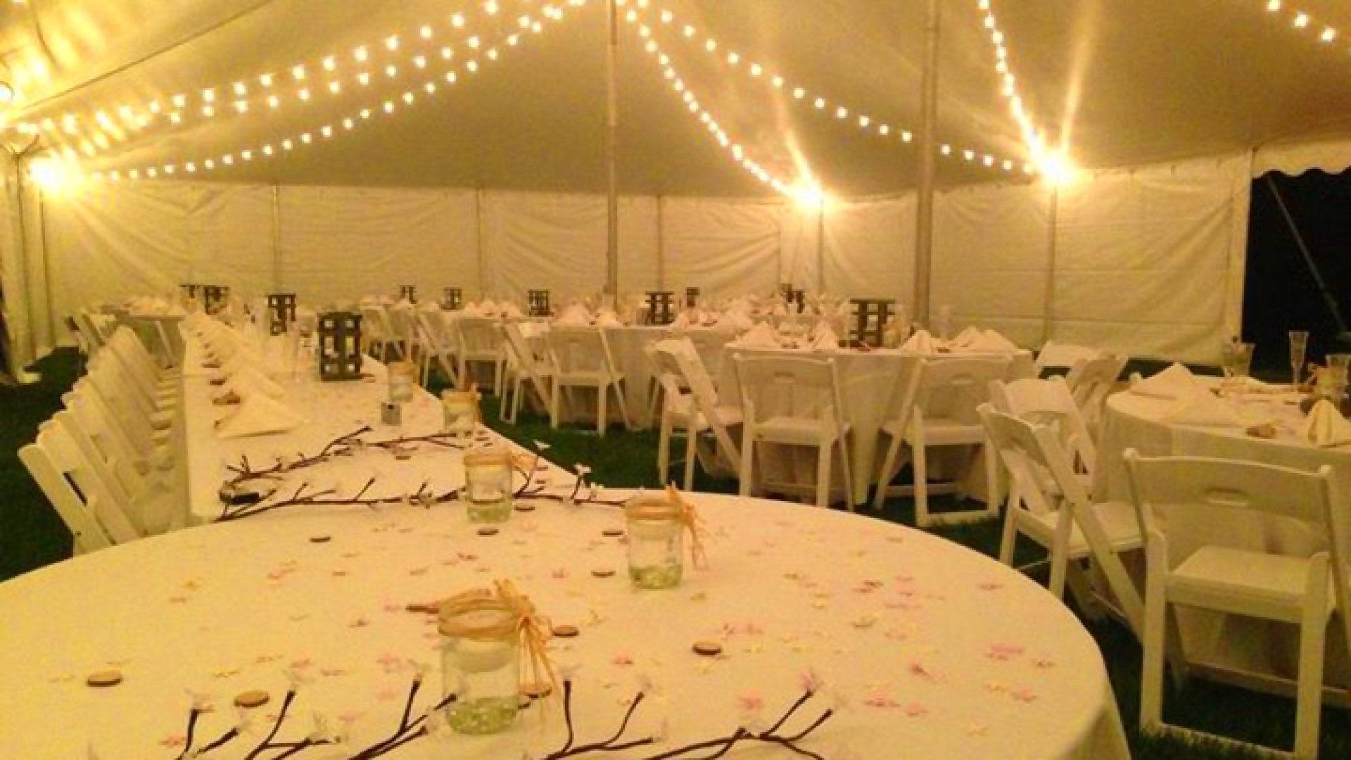 Tables and cafe lighting for rent in Elizabethtown, PA