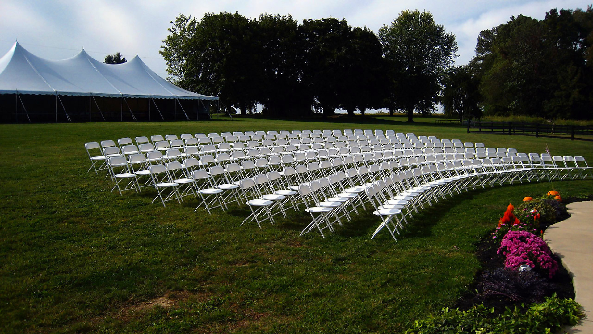 Comfortable white folding chairs for rent in Enola, PA