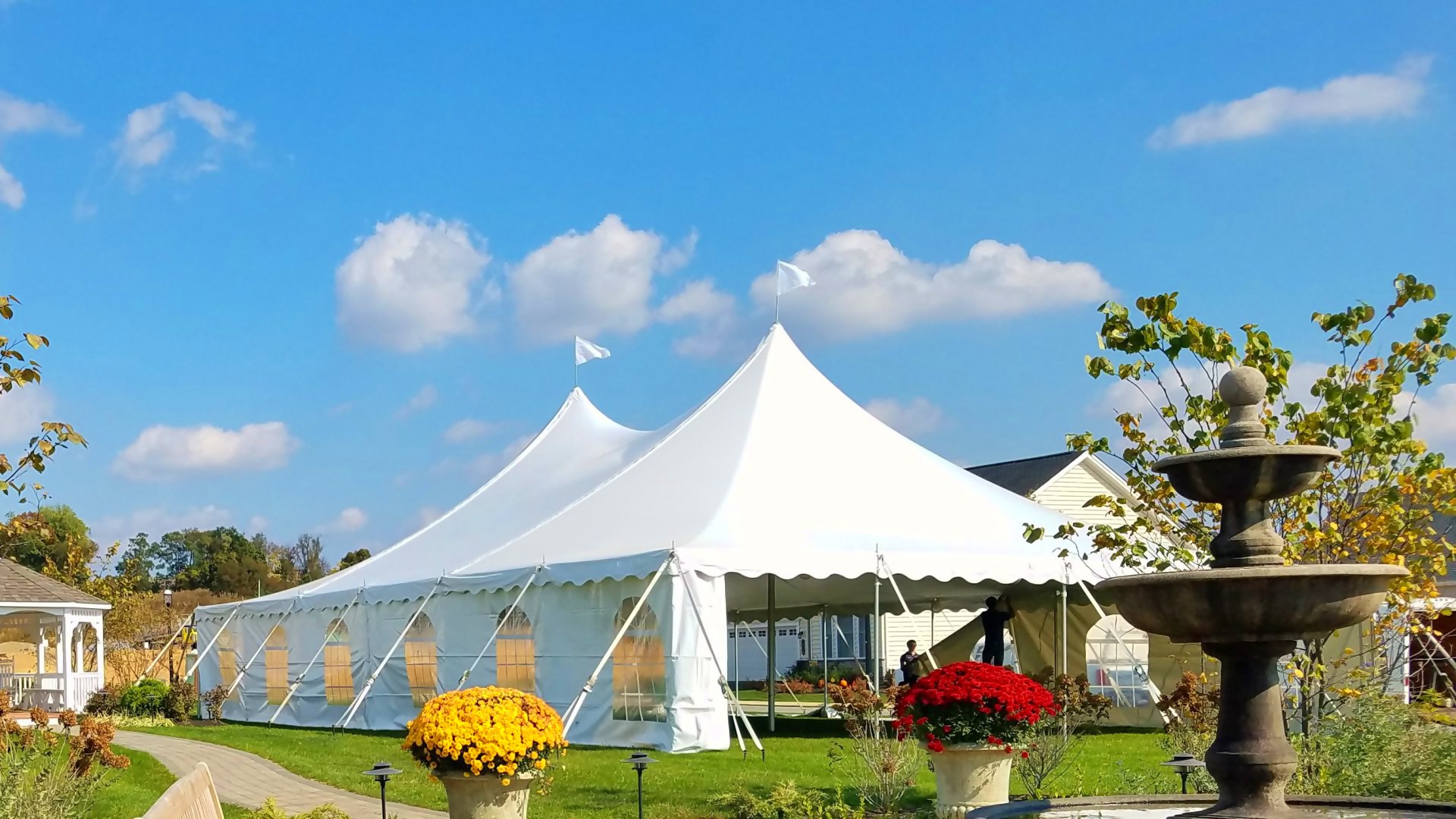 Nice white tent with cathedral window sidewalls for rent in Camp Hill, PA