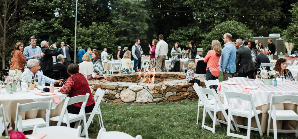 Outdoor fireside wedding reception