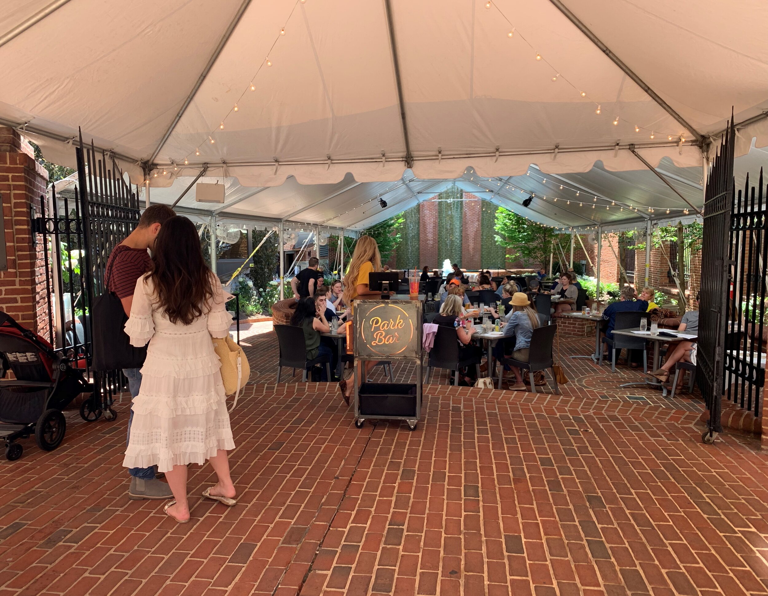 Dining tent in a park