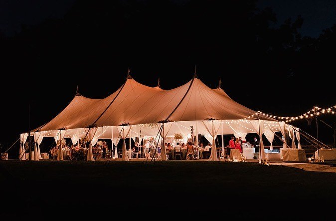 Sailcloth tent with cafe lighting