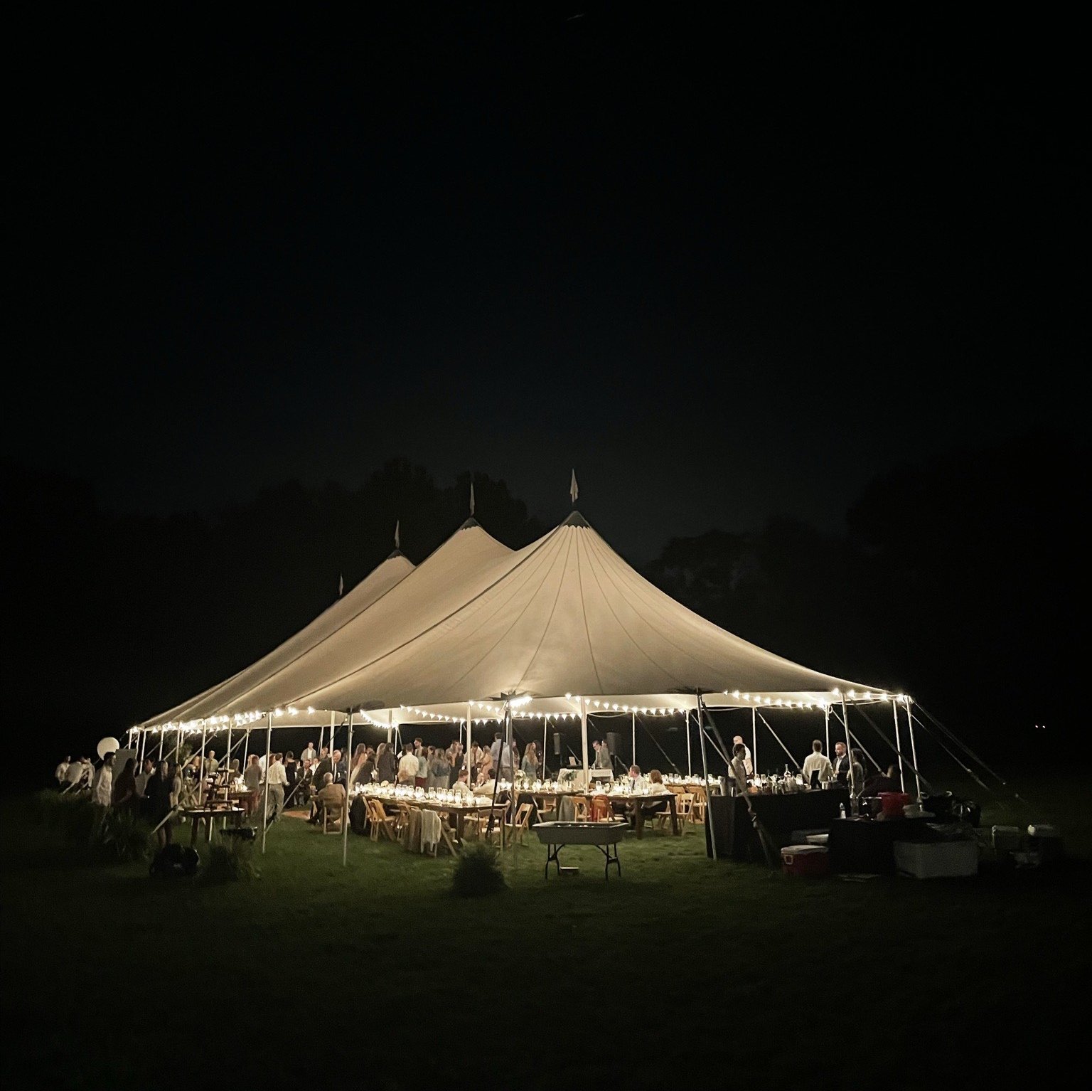 Sailcloth tent with cafe lighting