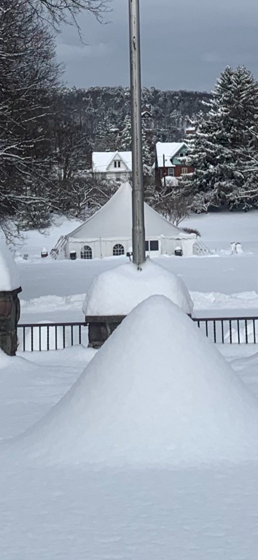 Winter heated tent in snow