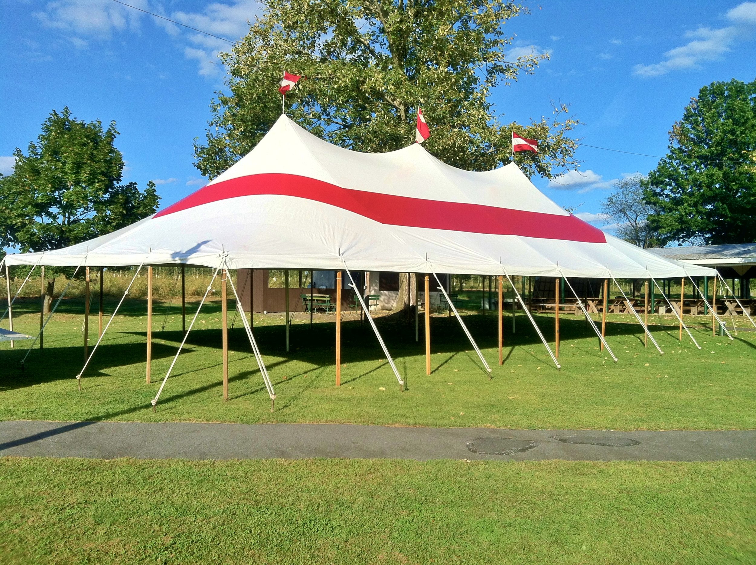 30x60 red and white striped colored tent