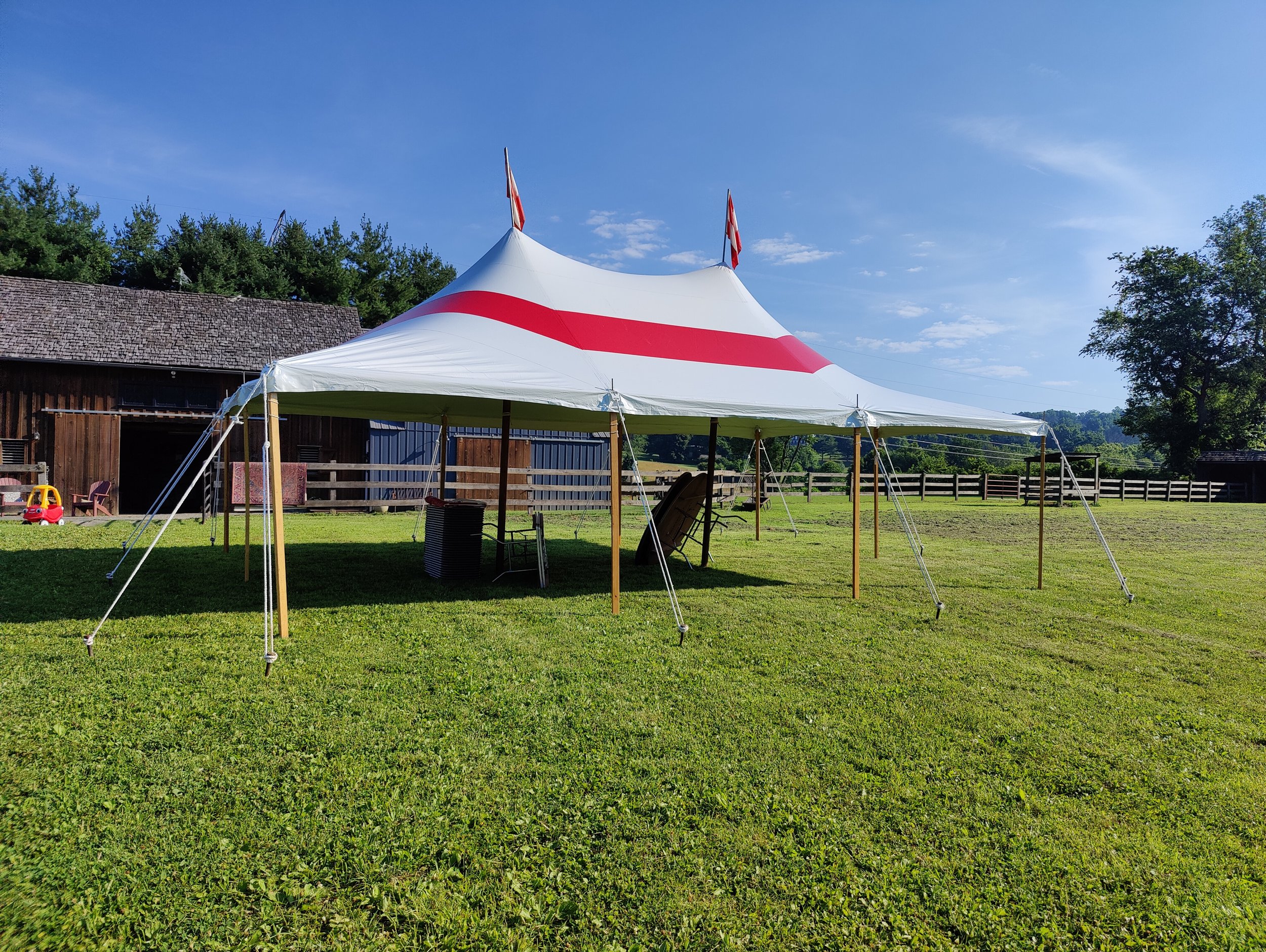 20x30 red and white striped colored tent