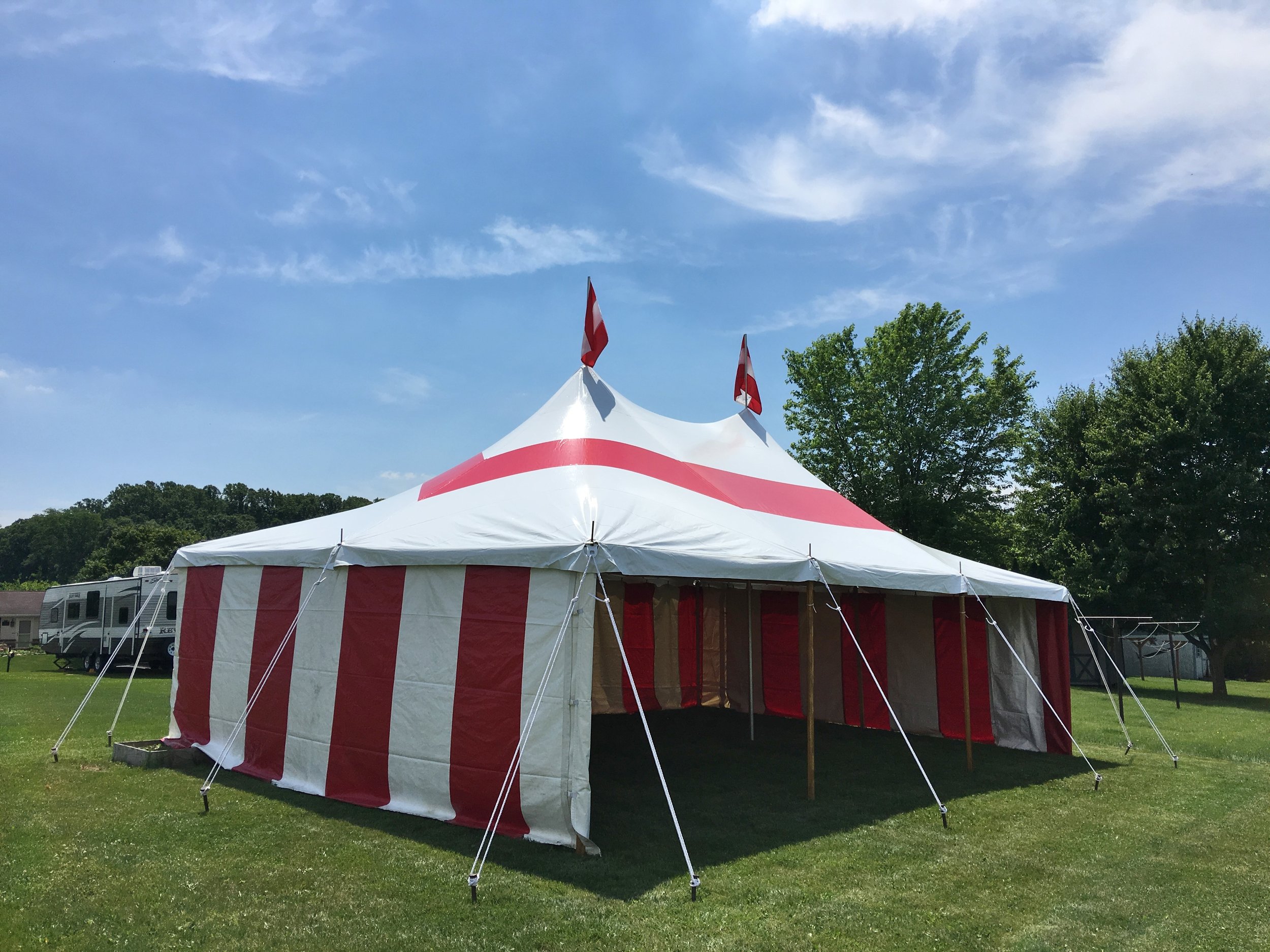 20x30 red and white striped colored tent