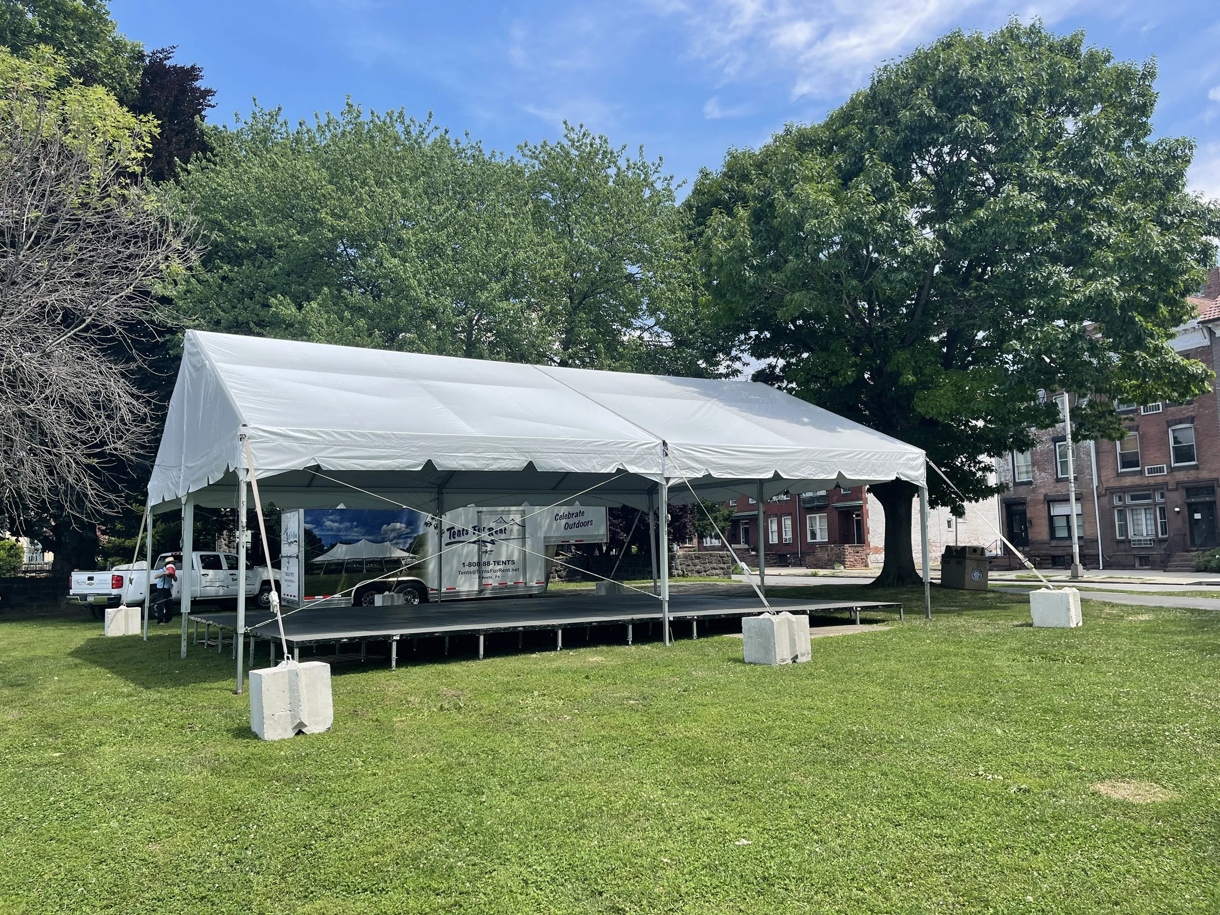 1,100-pound concrete weights for a tent without stakes