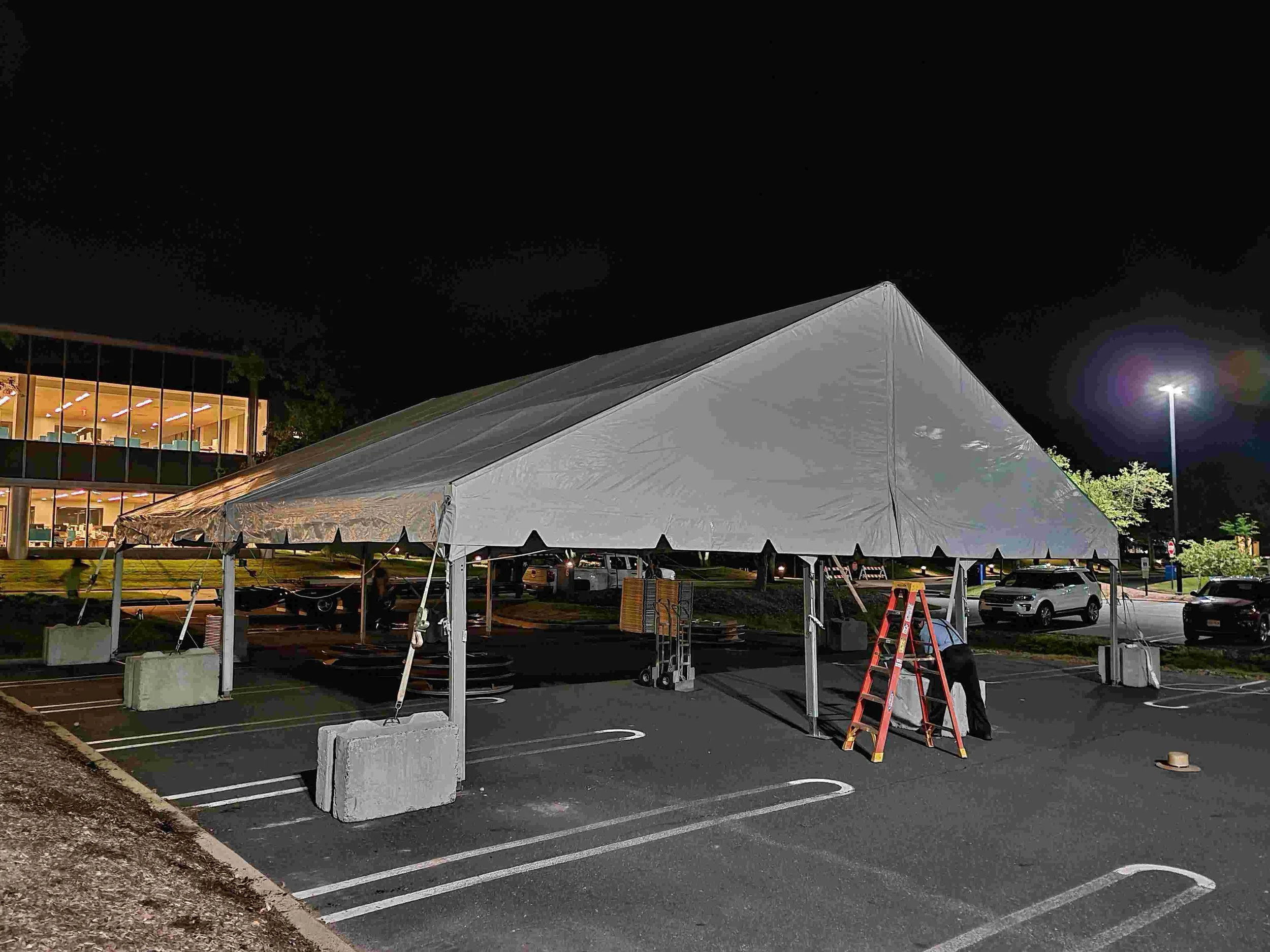 Concrete weights for tent on parking lot