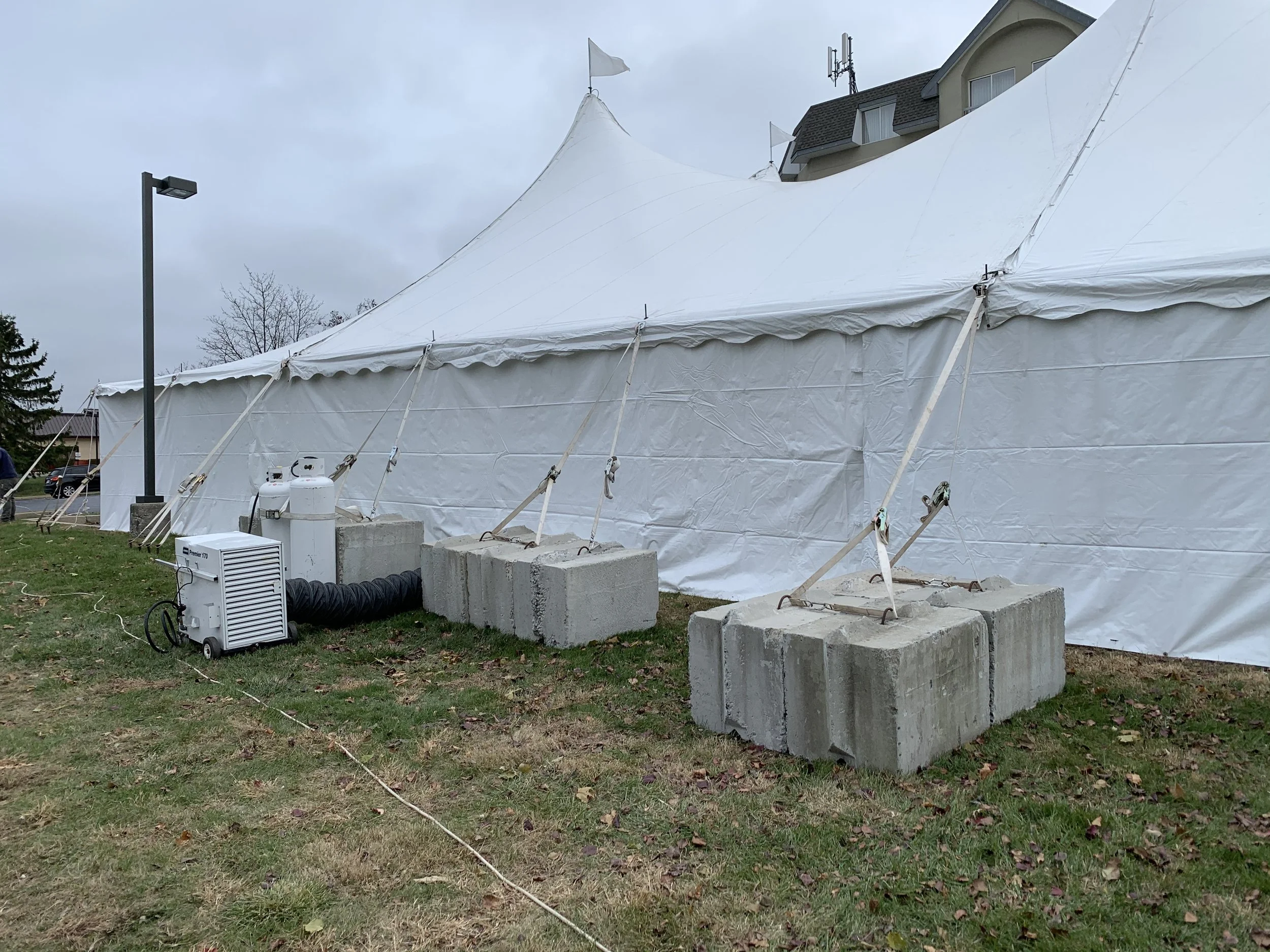 Gang weights for securing large pole tent