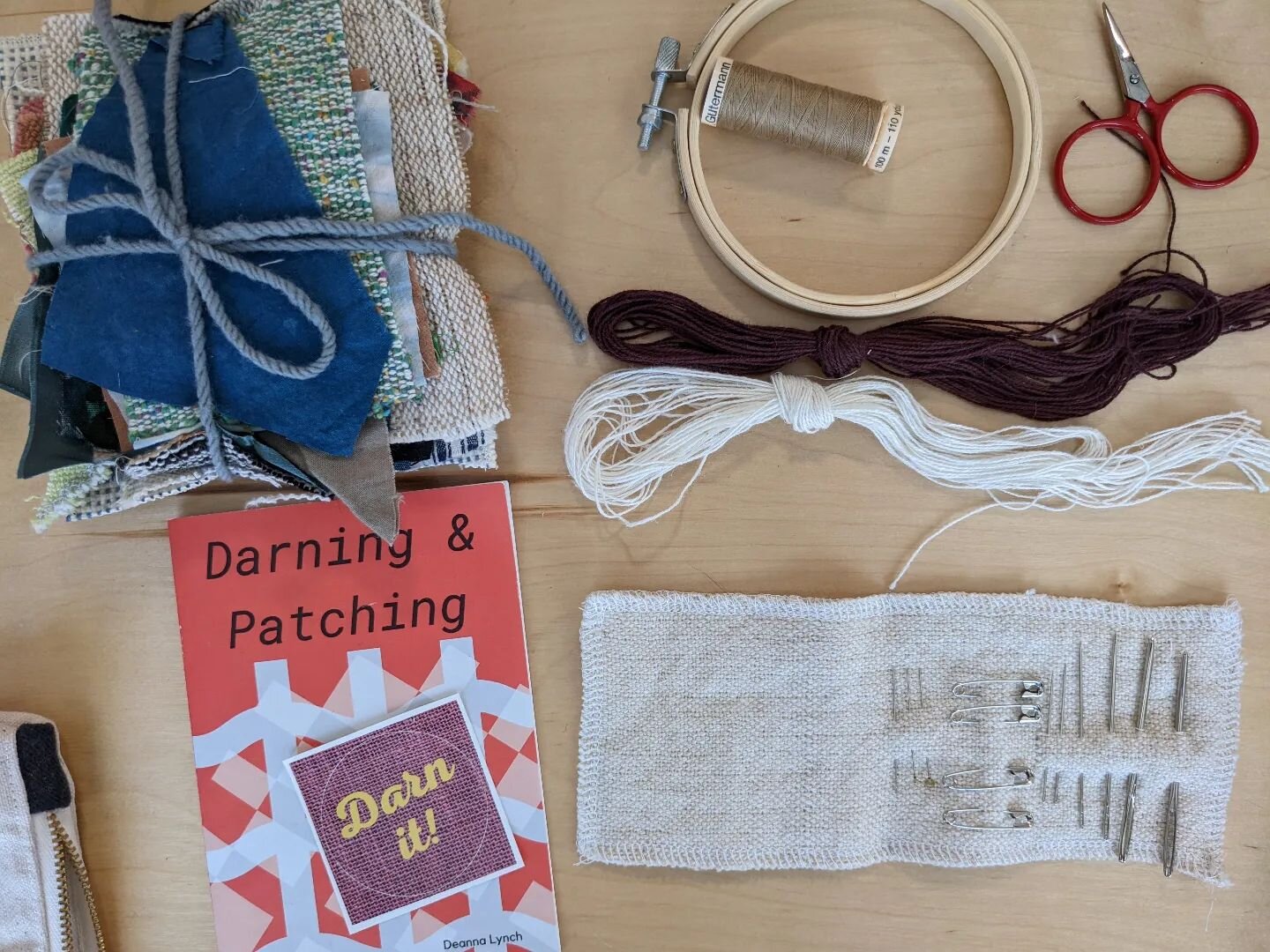 I'm so excited about these mending kits going to @bostongeneralstore ! I made special zipper pouches for them to hold all the tools and patches and there's still room for you to fit MORE patches or a darning egg. The pouch is naturally colored cotton