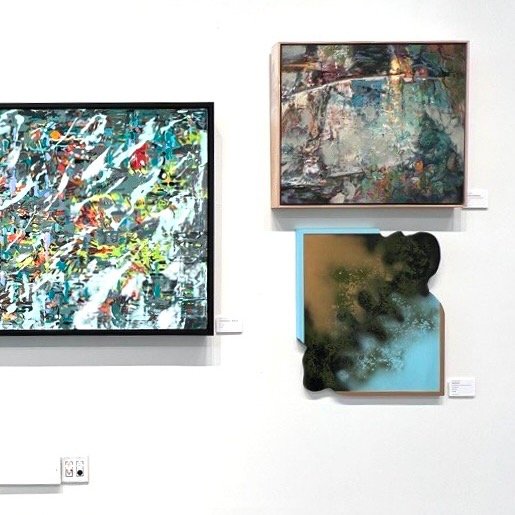 My hybrid painting , "Biaxial Toon"(lower right side), is currently on view at the Abstract National Exhibition at Mark Arts till March 21.